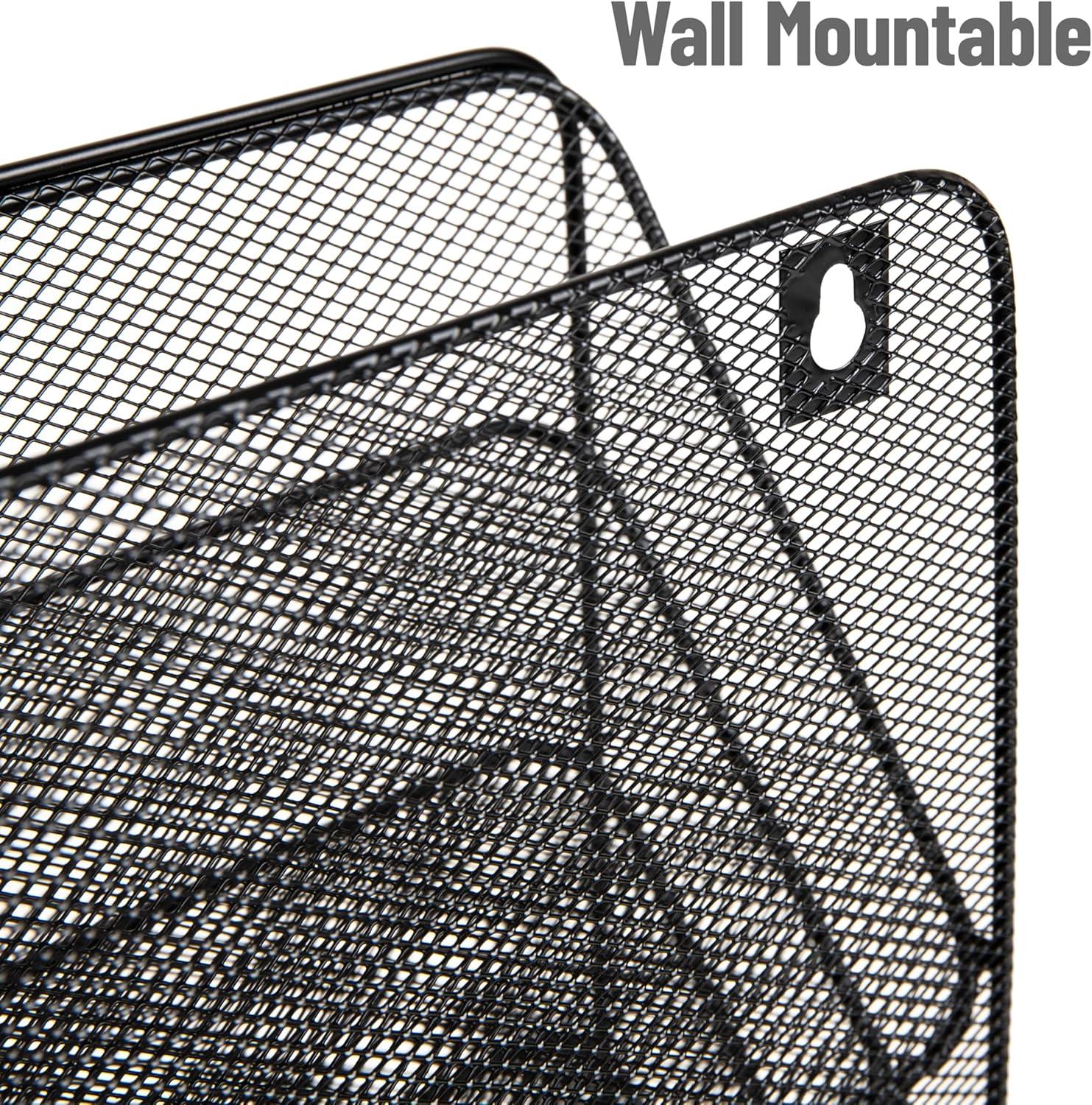 imageMind Reader 4Tier Vertical File Storage Desktop Organizer Wall Mount Office Metal Mesh 125L x 4W x 165H SilverBlack
