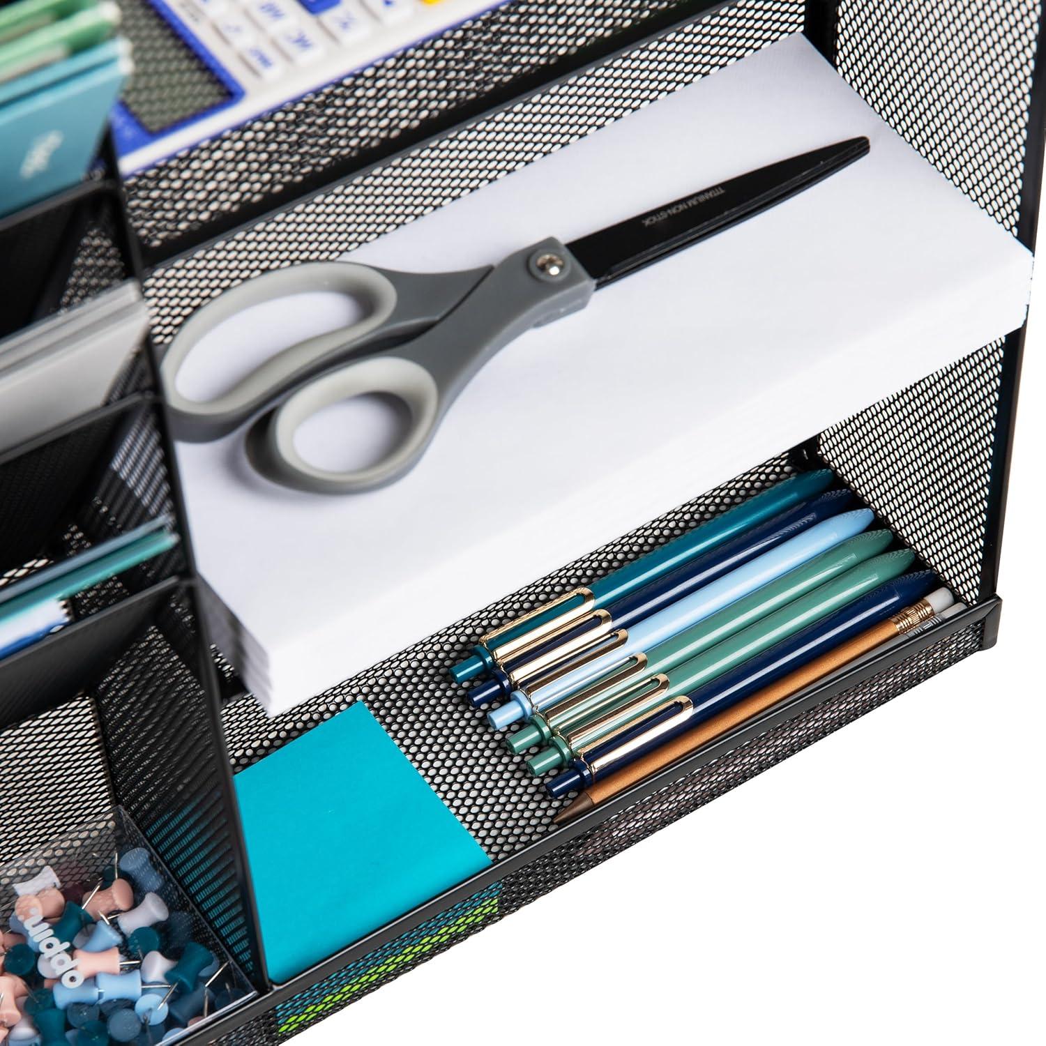 imageMind Reader 4Tier Vertical File Storage Desktop Organizer Wall Mount Office Metal Mesh 125L x 4W x 165H SilverClassic Black