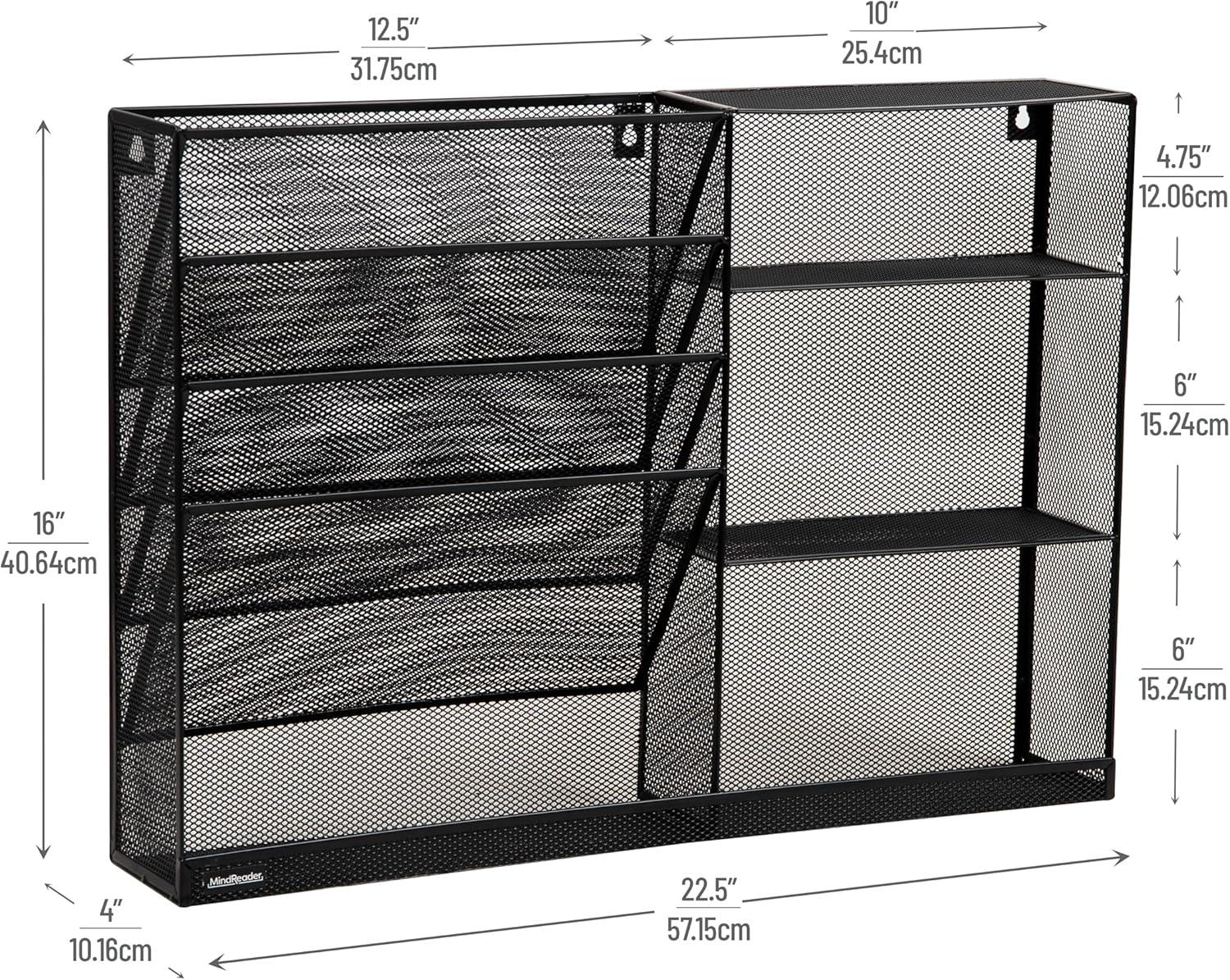 imageMind Reader 4Tier Vertical File Storage Desktop Organizer Wall Mount Office Metal Mesh 125L x 4W x 165H SilverClassic Black