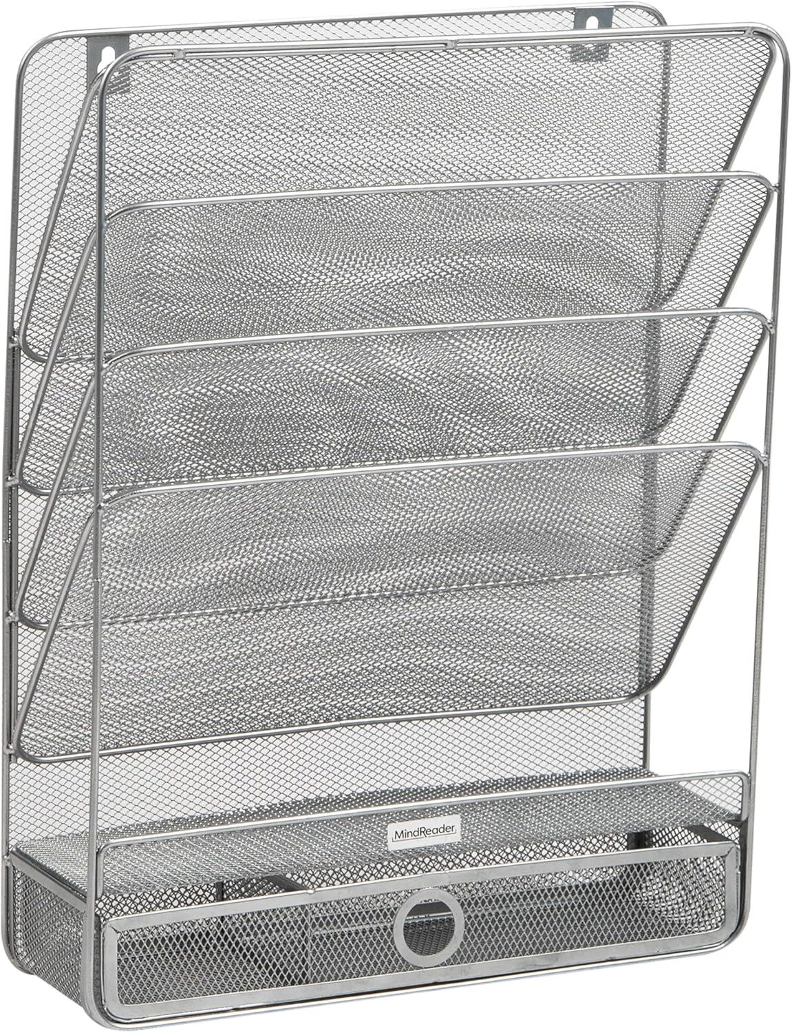 imageMind Reader 4Tier Vertical File Storage Desktop Organizer Wall Mount Office Metal Mesh 125L x 4W x 165H SilverSilver