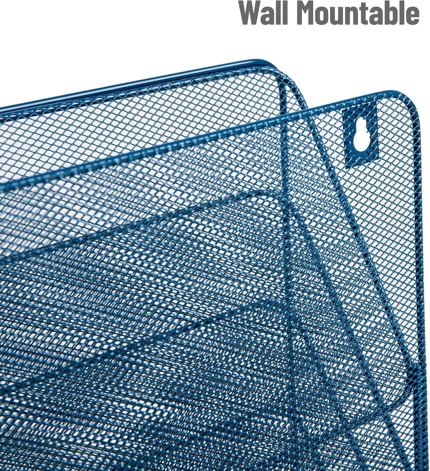 imageMind Reader 4Tier Vertical File Storage Desktop Organizer Wall Mount Office Metal Mesh 125L x 4W x 165H SilverTurquoise