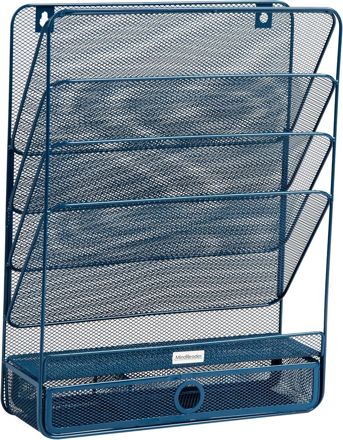 imageMind Reader 4Tier Vertical File Storage Desktop Organizer Wall Mount Office Metal Mesh 125L x 4W x 165H SilverTurquoise