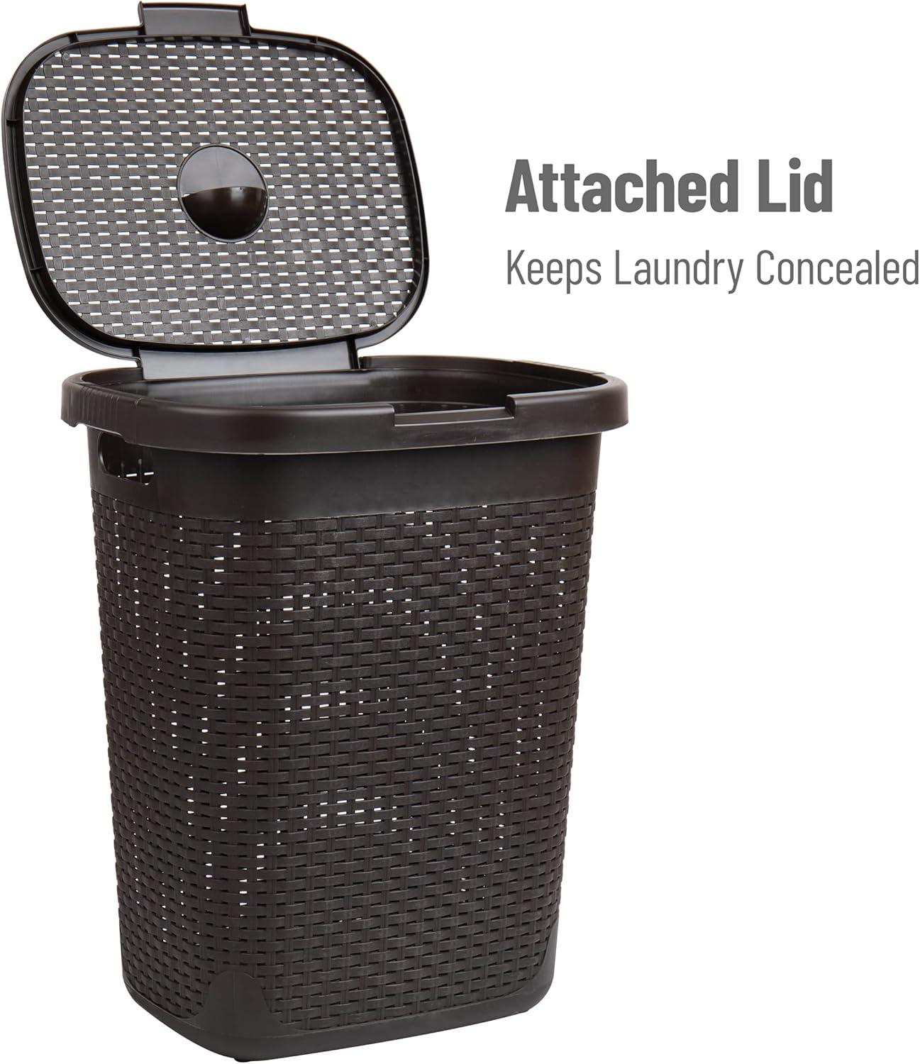 imageMind Reader 50L Slim Laundry Hamper Clothes Basket Lid Wicker Design Plastic 1765L x 1375W x 21H BlueBrown