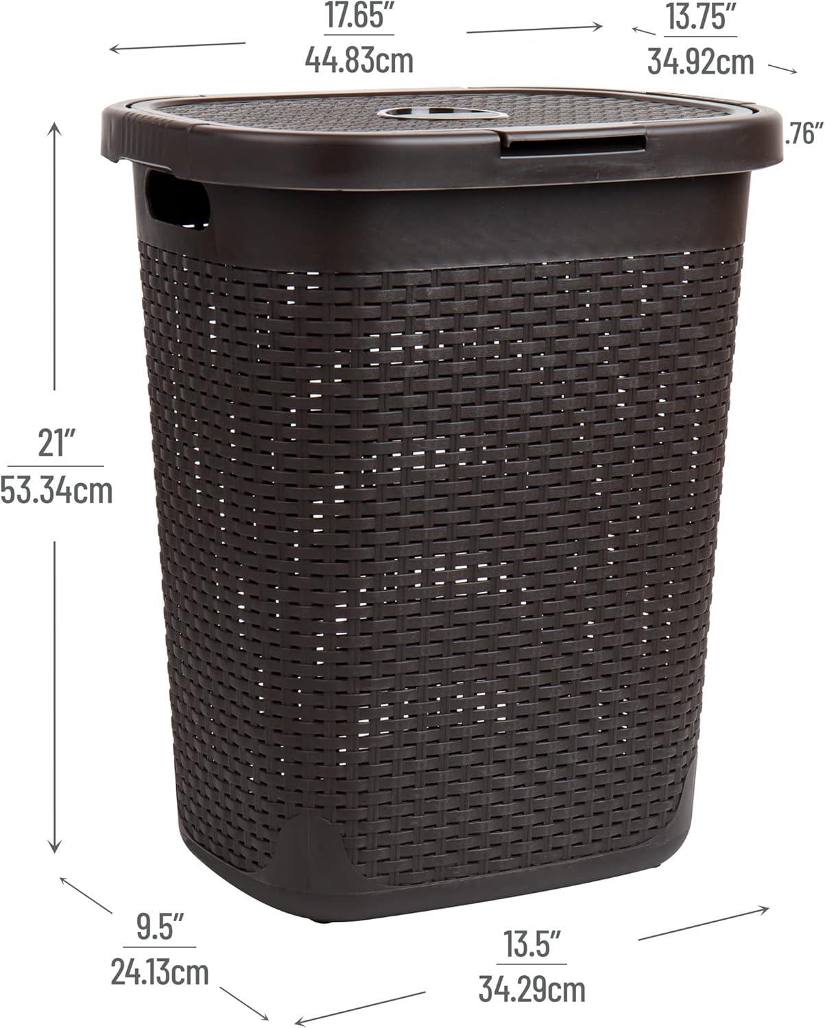 imageMind Reader 50L Slim Laundry Hamper Clothes Basket Lid Wicker Design Plastic 1765L x 1375W x 21H BlueBrown