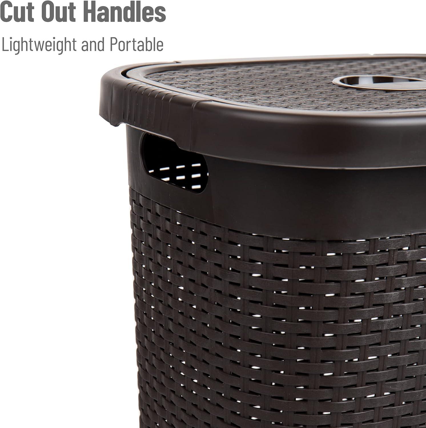 imageMind Reader 50L Slim Laundry Hamper Clothes Basket Lid Wicker Design Plastic 1765L x 1375W x 21H BlueBrown