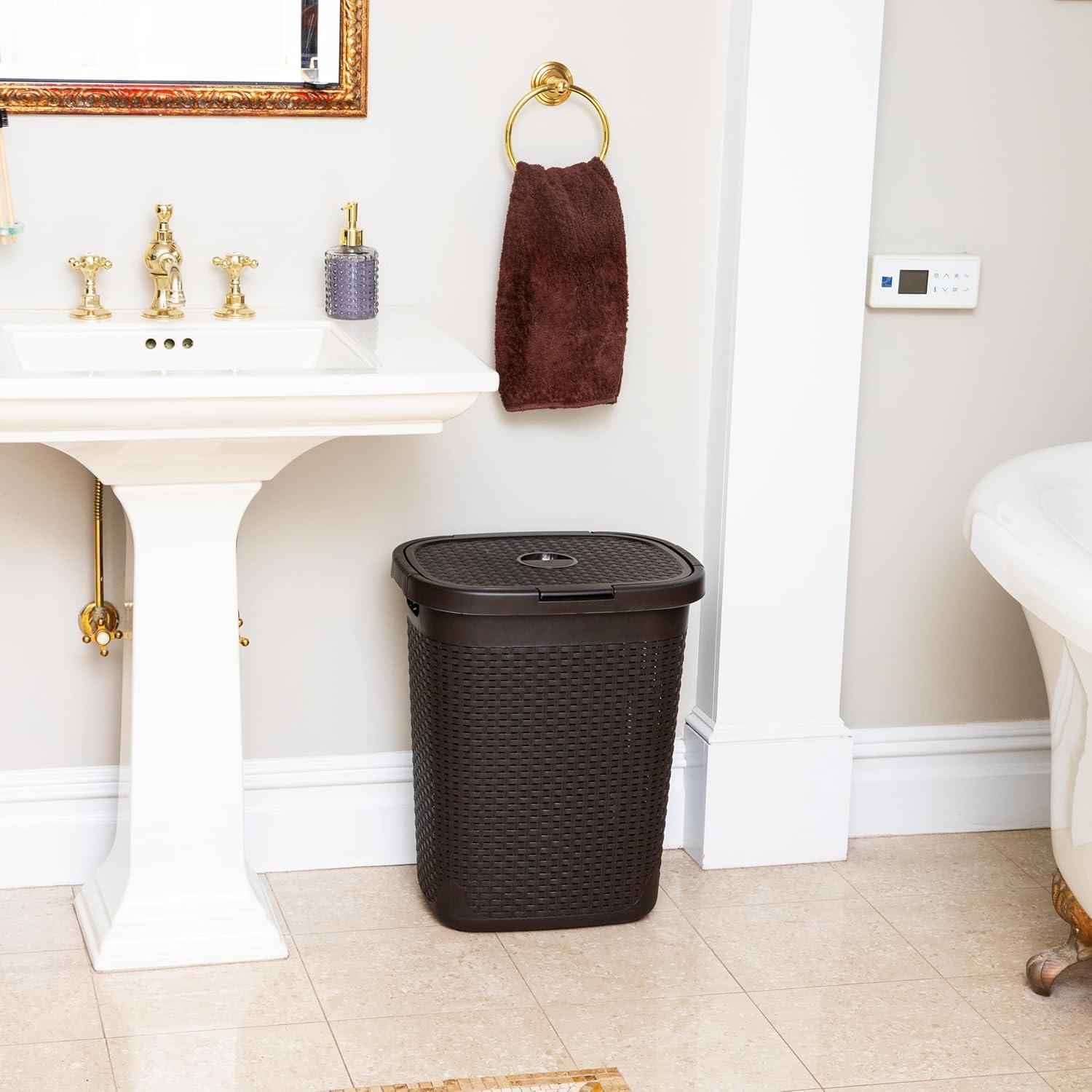 imageMind Reader 50L Slim Laundry Hamper Clothes Basket Lid Wicker Design Plastic 1765L x 1375W x 21H BlueBrown