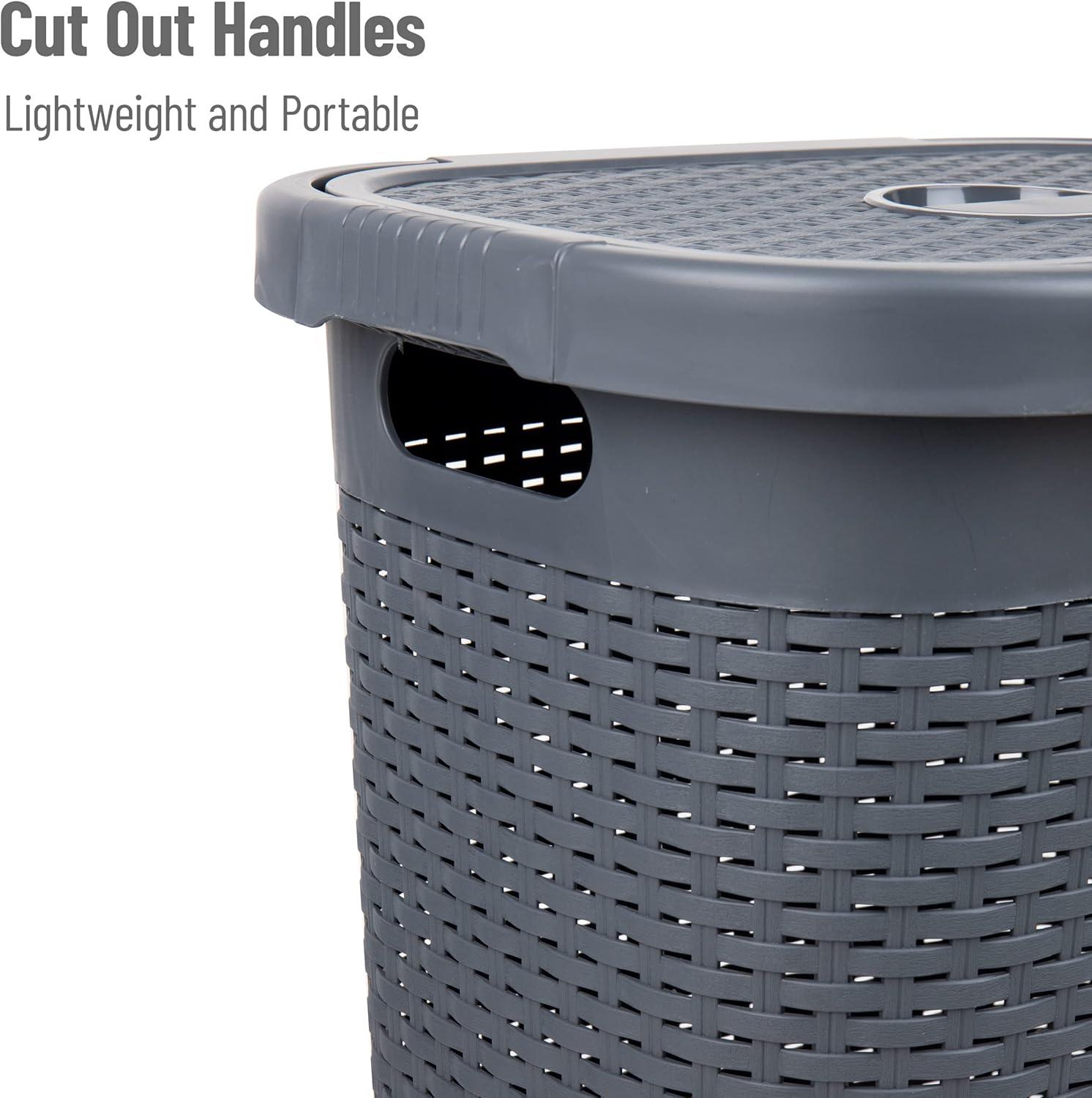 imageMind Reader 50L Slim Laundry Hamper Clothes Basket Lid Wicker Design Plastic 1765L x 1375W x 21H BlueGray
