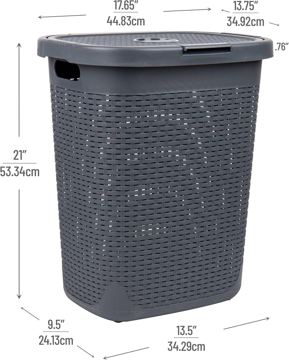 imageMind Reader 50L Slim Laundry Hamper Clothes Basket Lid Wicker Design Plastic 1765L x 1375W x 21H BlueGray