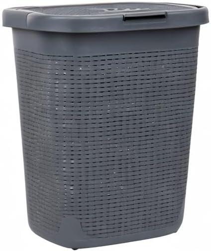 imageMind Reader 50L Slim Laundry Hamper Clothes Basket Lid Wicker Design Plastic 1765L x 1375W x 21H BlueGray