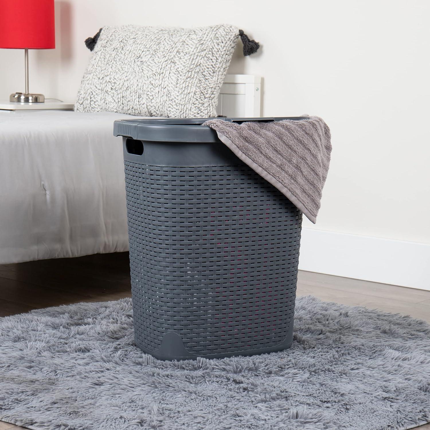 imageMind Reader 50L Slim Laundry Hamper Clothes Basket Lid Wicker Design Plastic 1765L x 1375W x 21H BlueGray