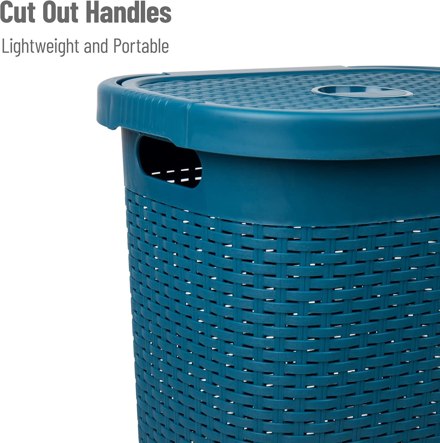imageMind Reader 50L Slim Laundry Hamper Clothes Basket Lid Wicker Design Plastic 1765L x 1375W x 21H Set of 2 PinkBlue