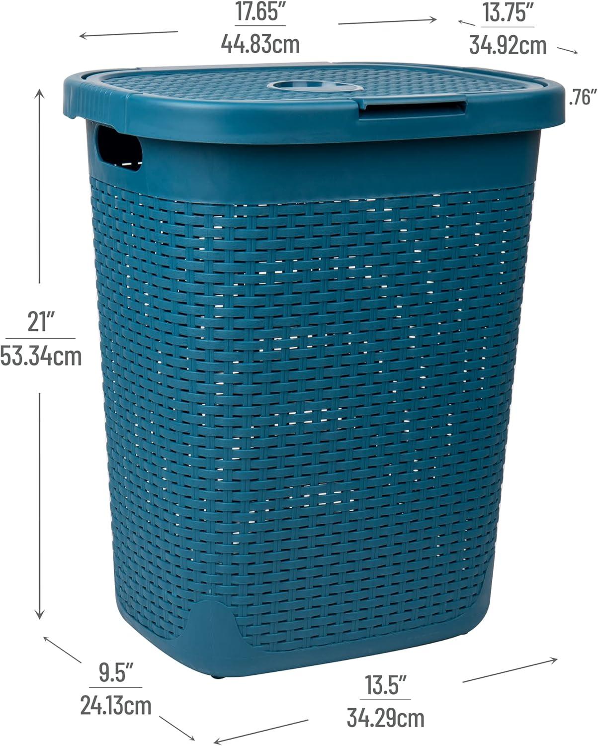 imageMind Reader 50L Slim Laundry Hamper Clothes Basket Lid Wicker Design Plastic 1765L x 1375W x 21H Set of 2 PinkBlue