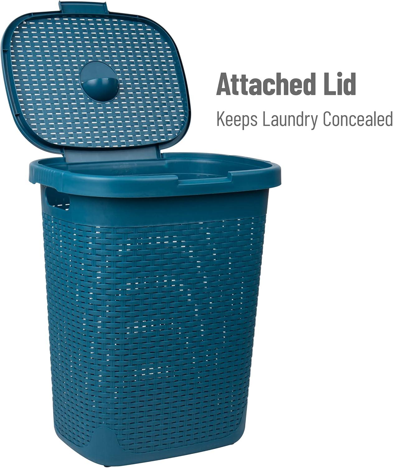 imageMind Reader 50L Slim Laundry Hamper Clothes Basket Lid Wicker Design Plastic 1765L x 1375W x 21H Set of 2 PinkBlue
