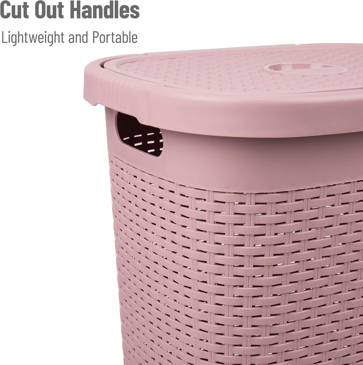 imageMind Reader 50L Slim Laundry Hamper Clothes Basket Lid Wicker Design Plastic 1765L x 1375W x 21H Set of 2 PinkPink