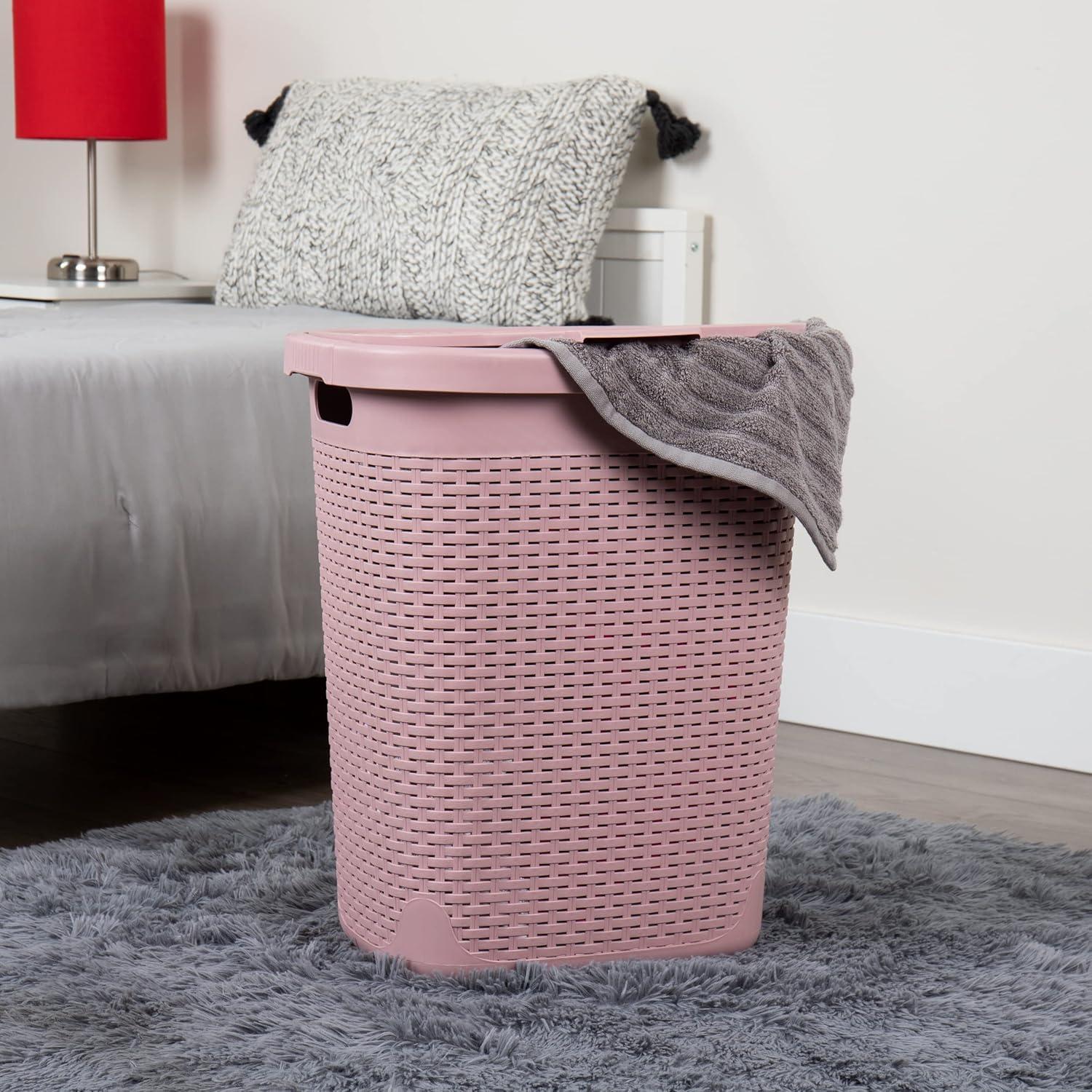 imageMind Reader 50L Slim Laundry Hamper Clothes Basket Lid Wicker Design Plastic 1765L x 1375W x 21H Set of 2 PinkPink