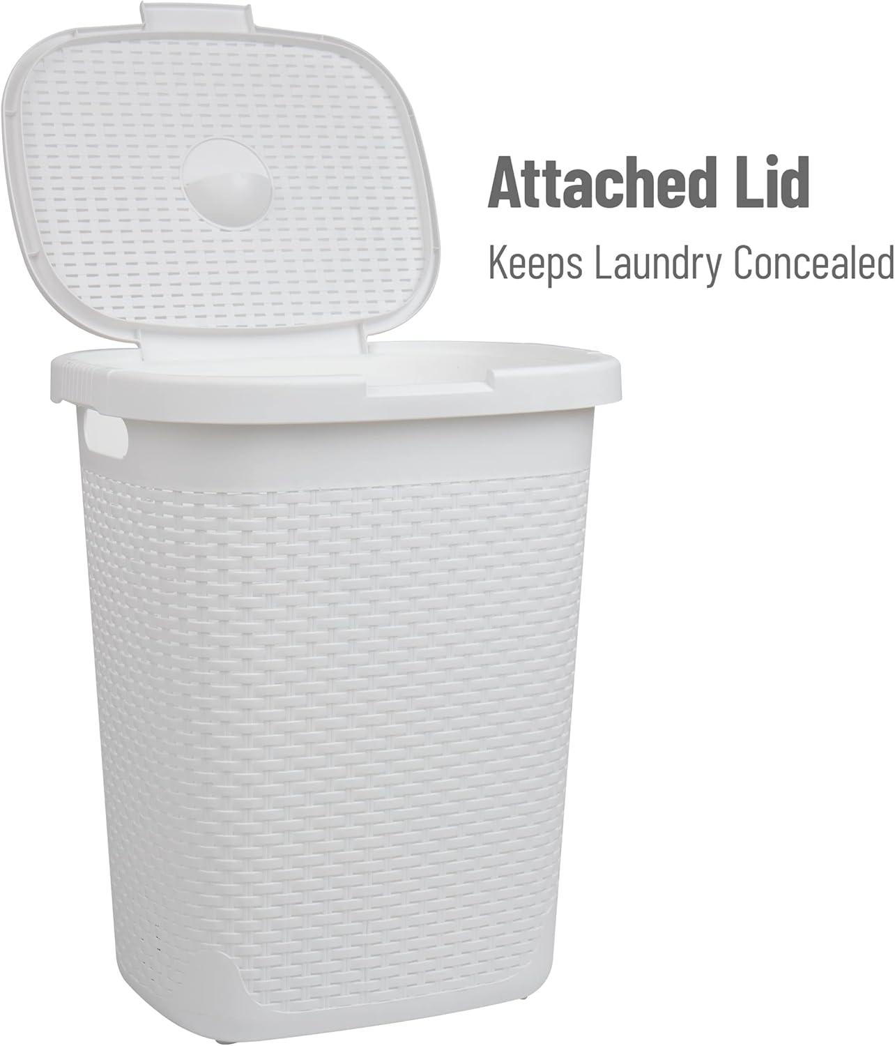 imageMind Reader 50L Slim Laundry Hamper Clothes Basket Lid Wicker Design Plastic 1765L x 1375W x 21H Set of 2 PinkWhite