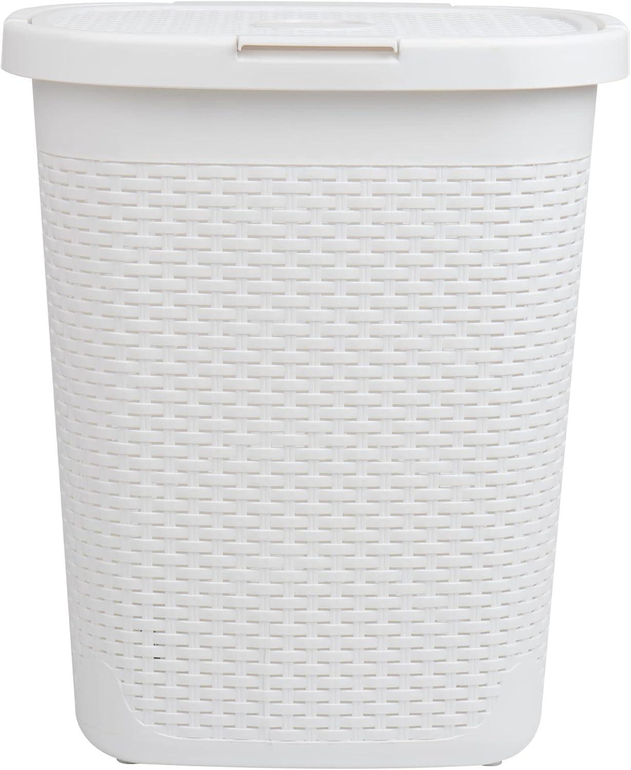 imageMind Reader 50L Slim Laundry Hamper Clothes Basket Lid Wicker Design Plastic 1765L x 1375W x 21H Set of 2 PinkWhite