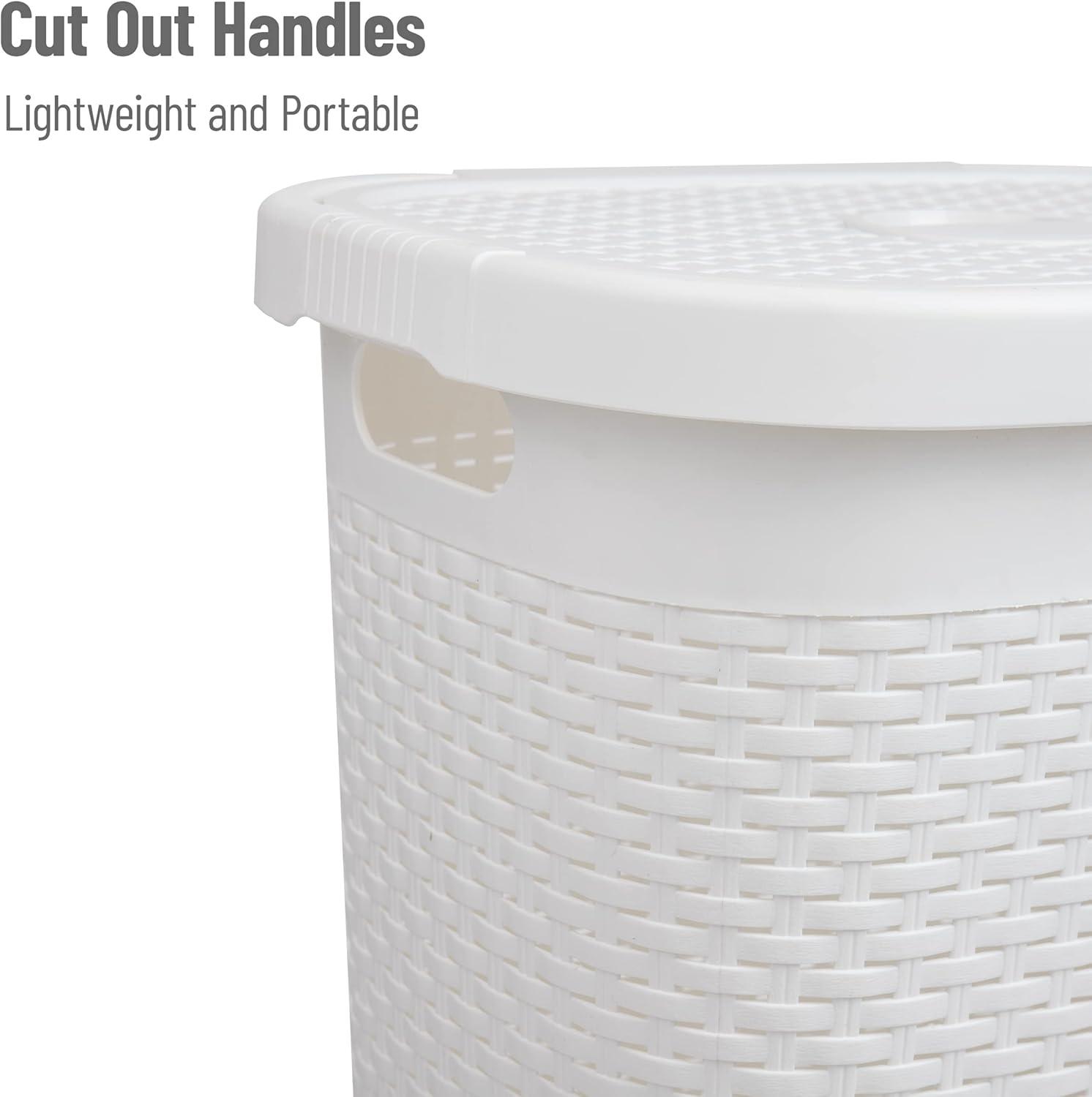 imageMind Reader 50L Slim Laundry Hamper Clothes Basket Lid Wicker Design Plastic 1765L x 1375W x 21H Set of 2 PinkWhite