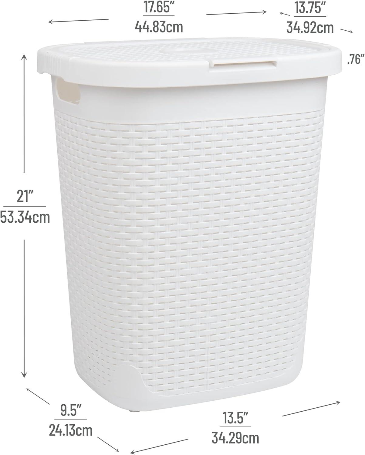 imageMind Reader 50L Slim Laundry Hamper Clothes Basket Lid Wicker Design Plastic 1765L x 1375W x 21H Set of 2 PinkWhite