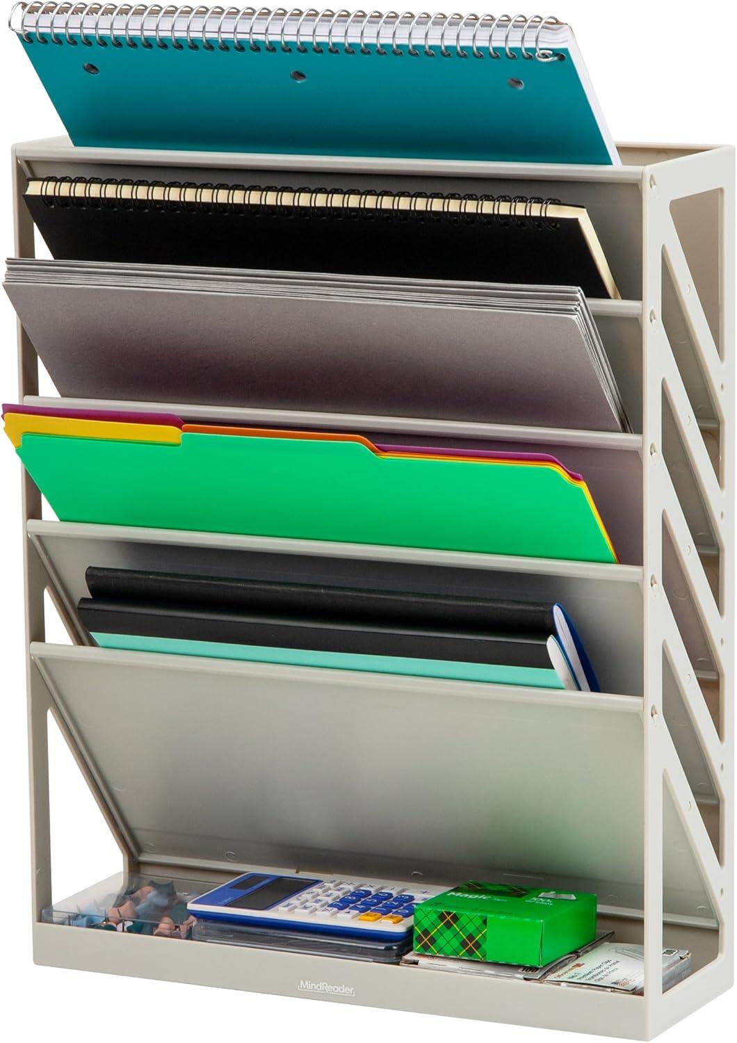 imageMind Reader 5Tier Vertical File Storage Desktop Organizer Wall Mount Office Plastic 13L x 425W x 16H GrayBeige