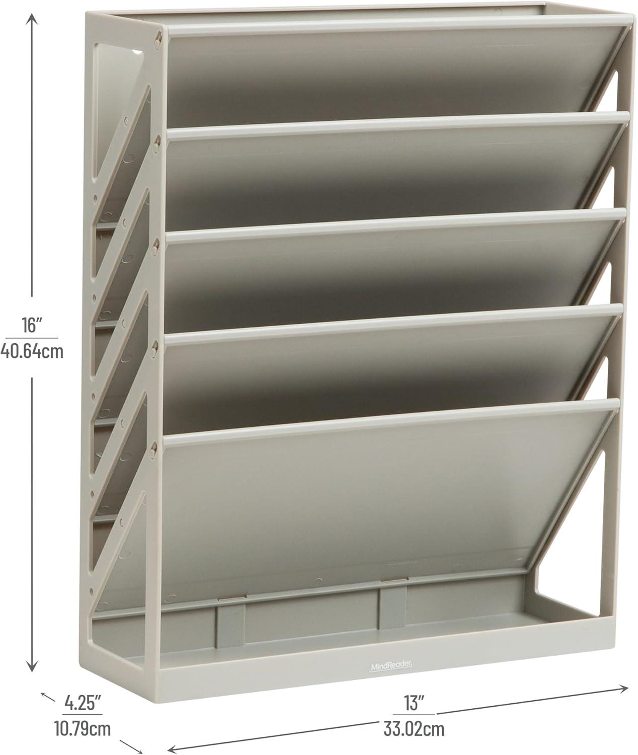 imageMind Reader 5Tier Vertical File Storage Desktop Organizer Wall Mount Office Plastic 13L x 425W x 16H GrayBeige