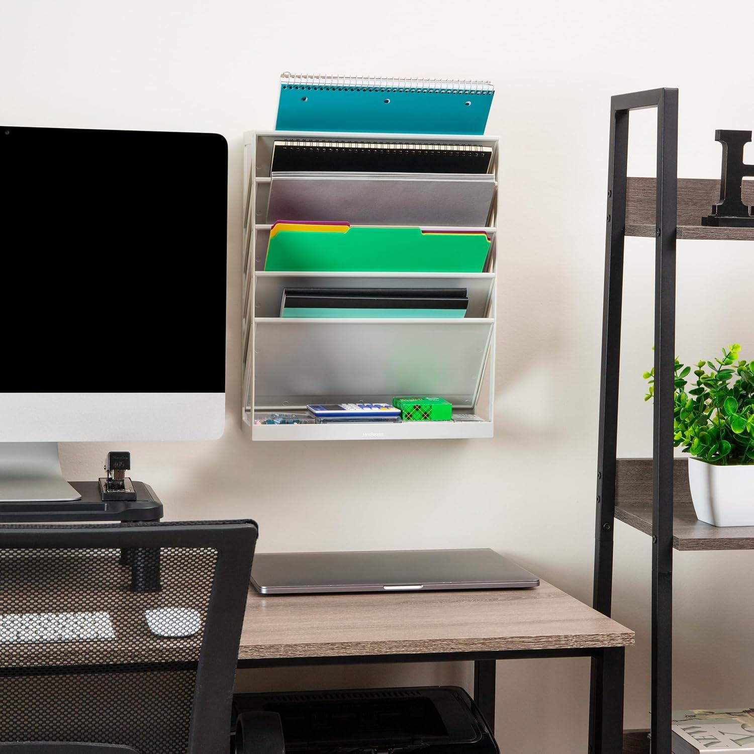 imageMind Reader 5Tier Vertical File Storage Desktop Organizer Wall Mount Office Plastic 13L x 425W x 16H GrayBeige