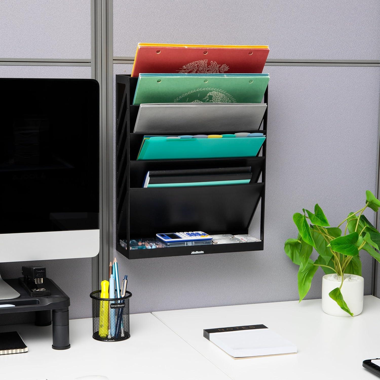 imageMind Reader 5Tier Vertical File Storage Desktop Organizer Wall Mount Office Plastic 13L x 425W x 16H GrayBlack