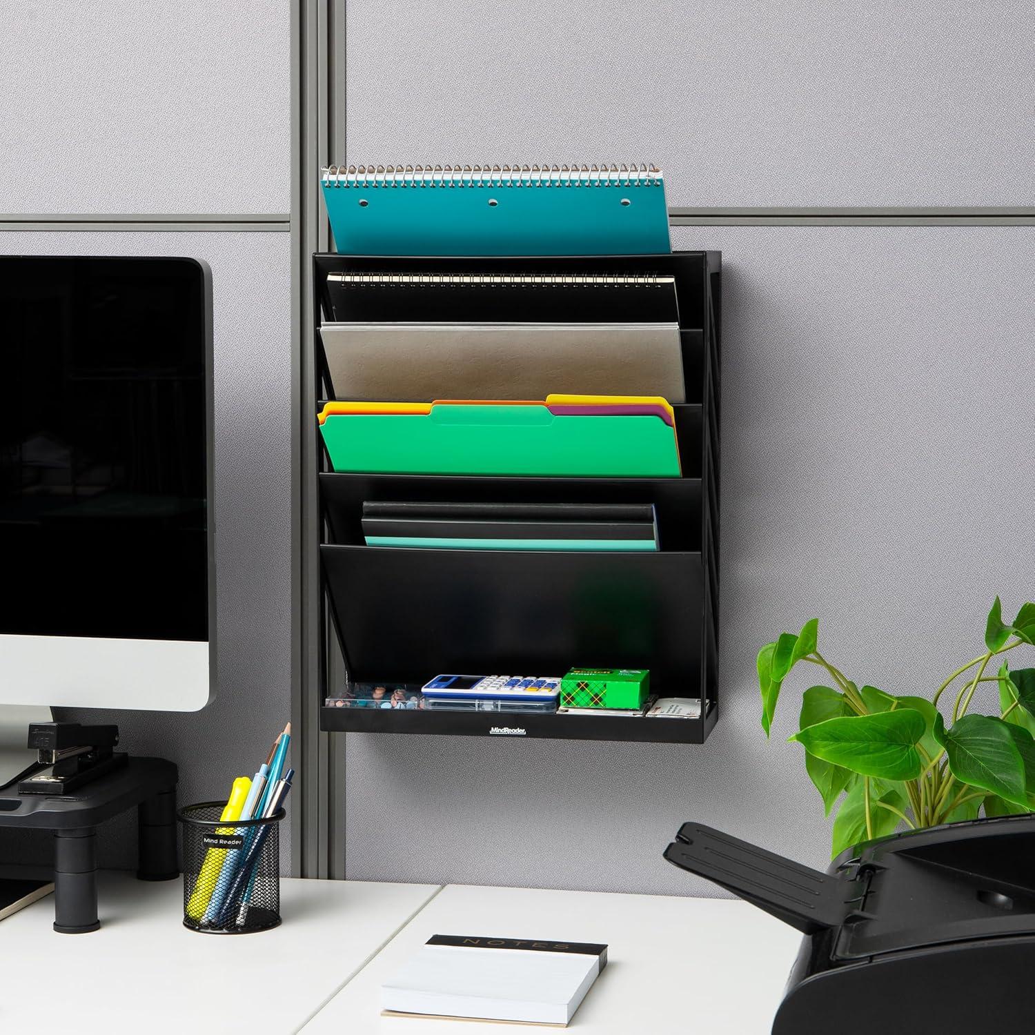 imageMind Reader 5Tier Vertical File Storage Desktop Organizer Wall Mount Office Plastic 13L x 425W x 16H GrayBlack