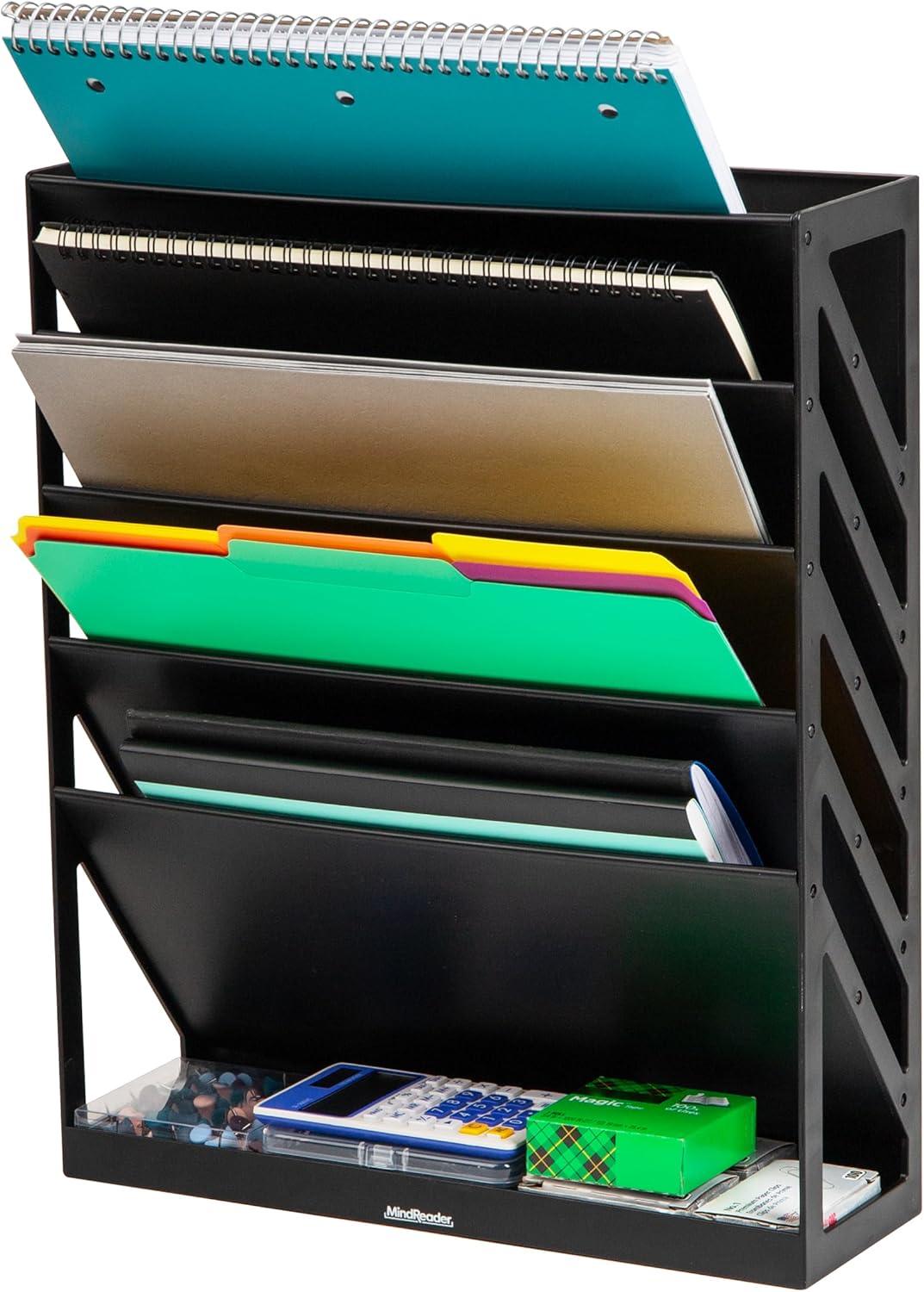 imageMind Reader 5Tier Vertical File Storage Desktop Organizer Wall Mount Office Plastic 13L x 425W x 16H GrayBlack