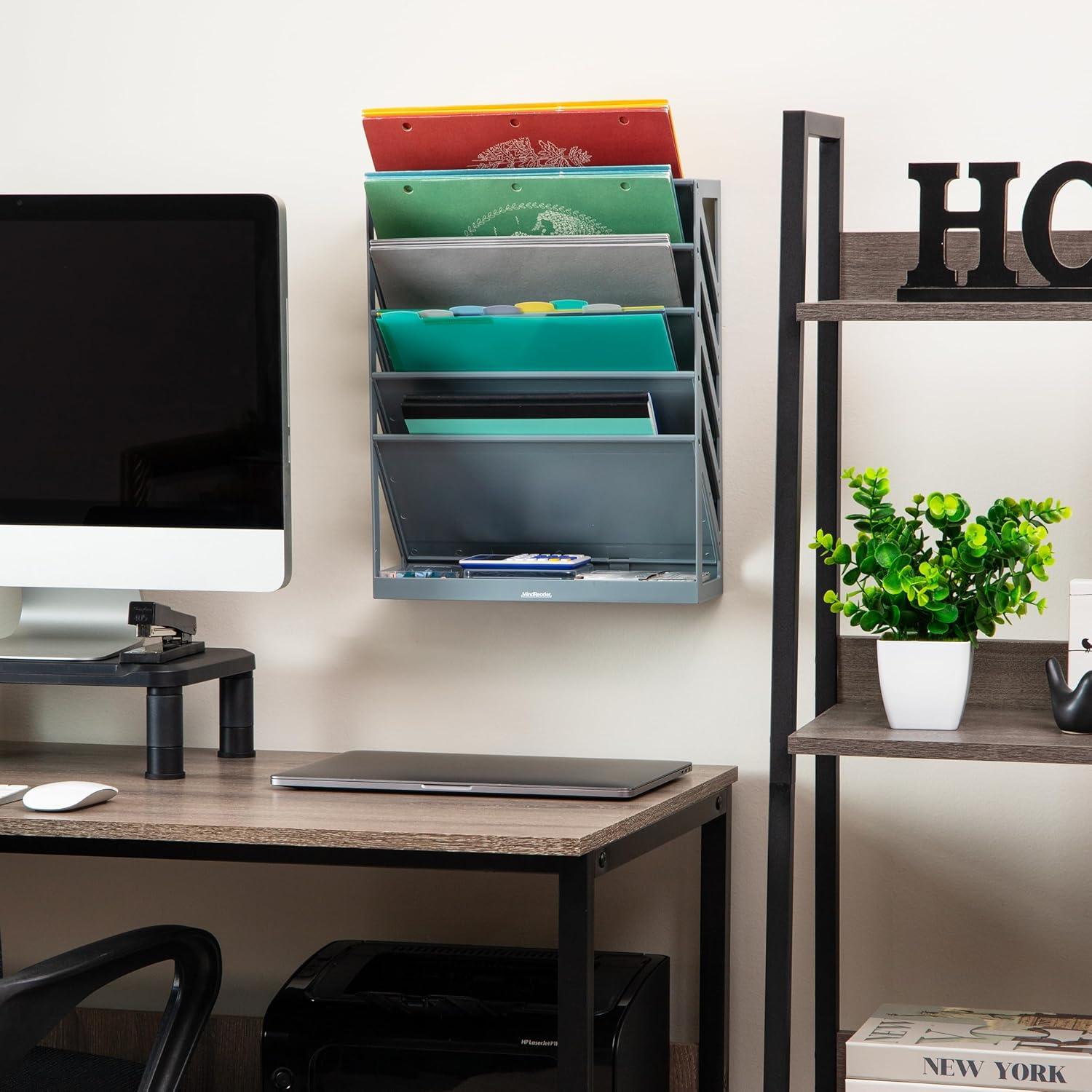imageMind Reader 5Tier Vertical File Storage Desktop Organizer Wall Mount Office Plastic 13L x 425W x 16H GrayGray