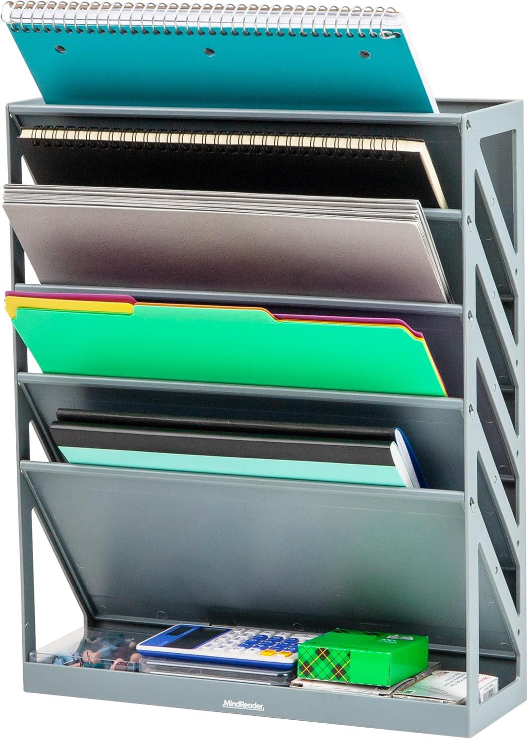 imageMind Reader 5Tier Vertical File Storage Desktop Organizer Wall Mount Office Plastic 13L x 425W x 16H GrayGray