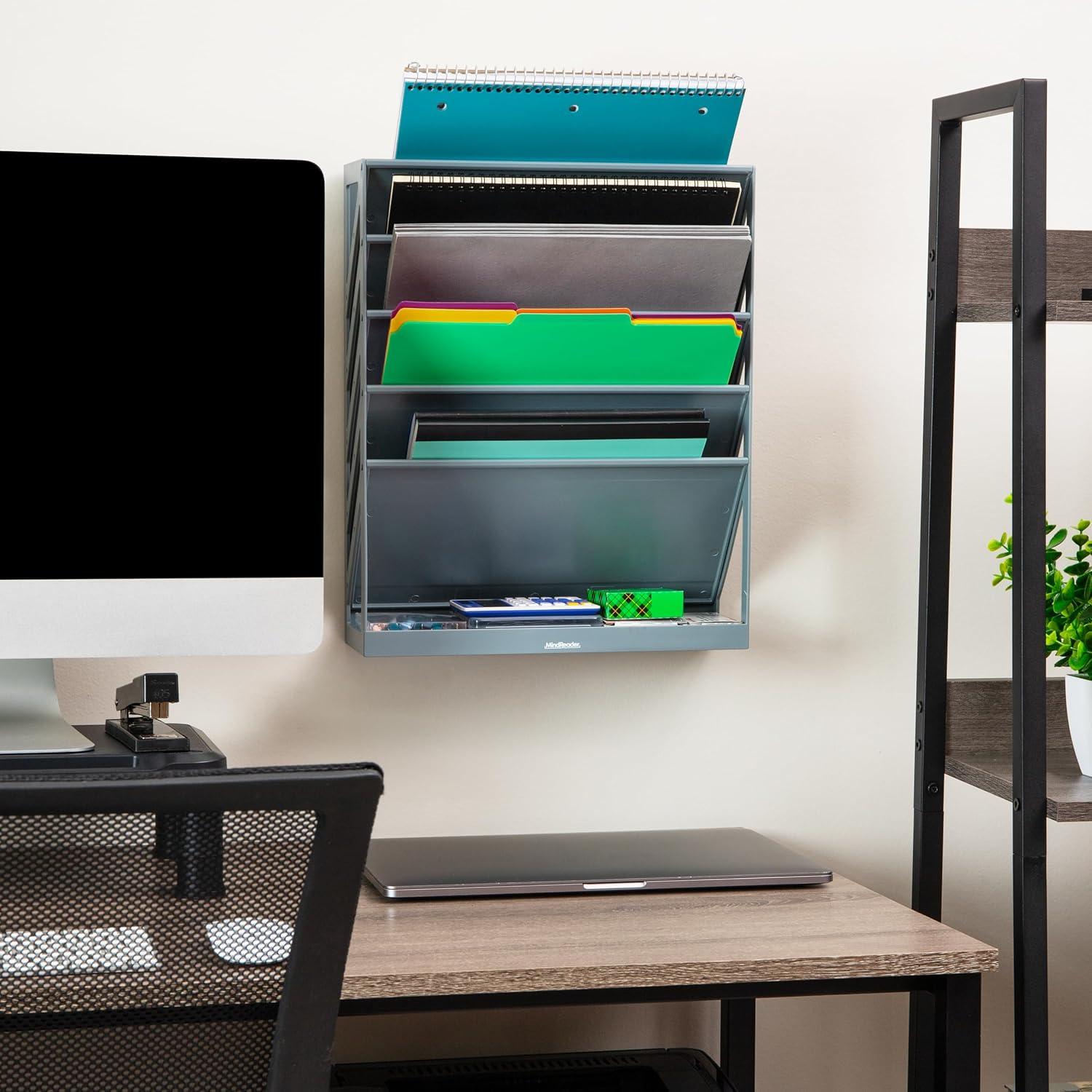 imageMind Reader 5Tier Vertical File Storage Desktop Organizer Wall Mount Office Plastic 13L x 425W x 16H GrayGray