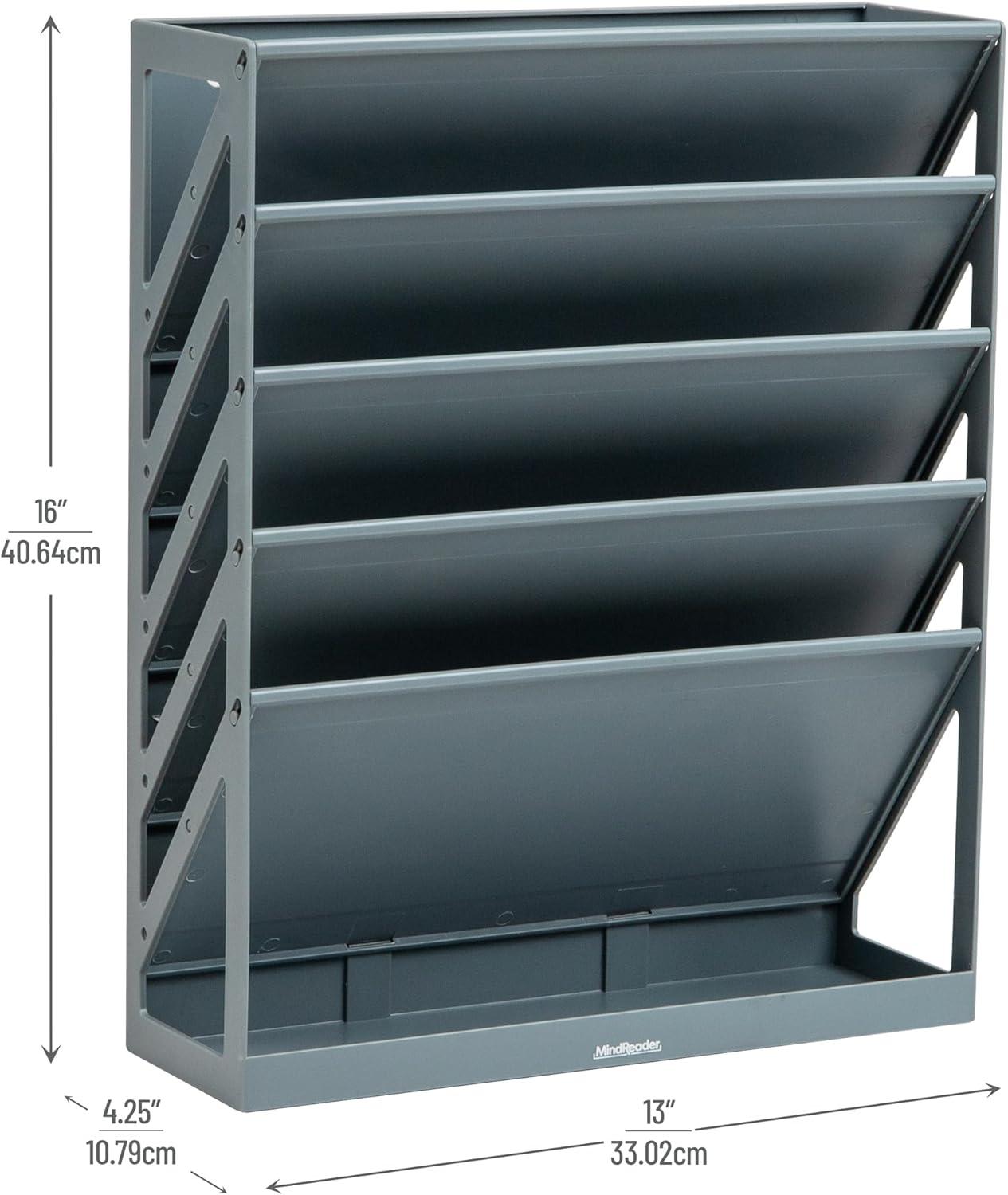 imageMind Reader 5Tier Vertical File Storage Desktop Organizer Wall Mount Office Plastic 13L x 425W x 16H GrayGray