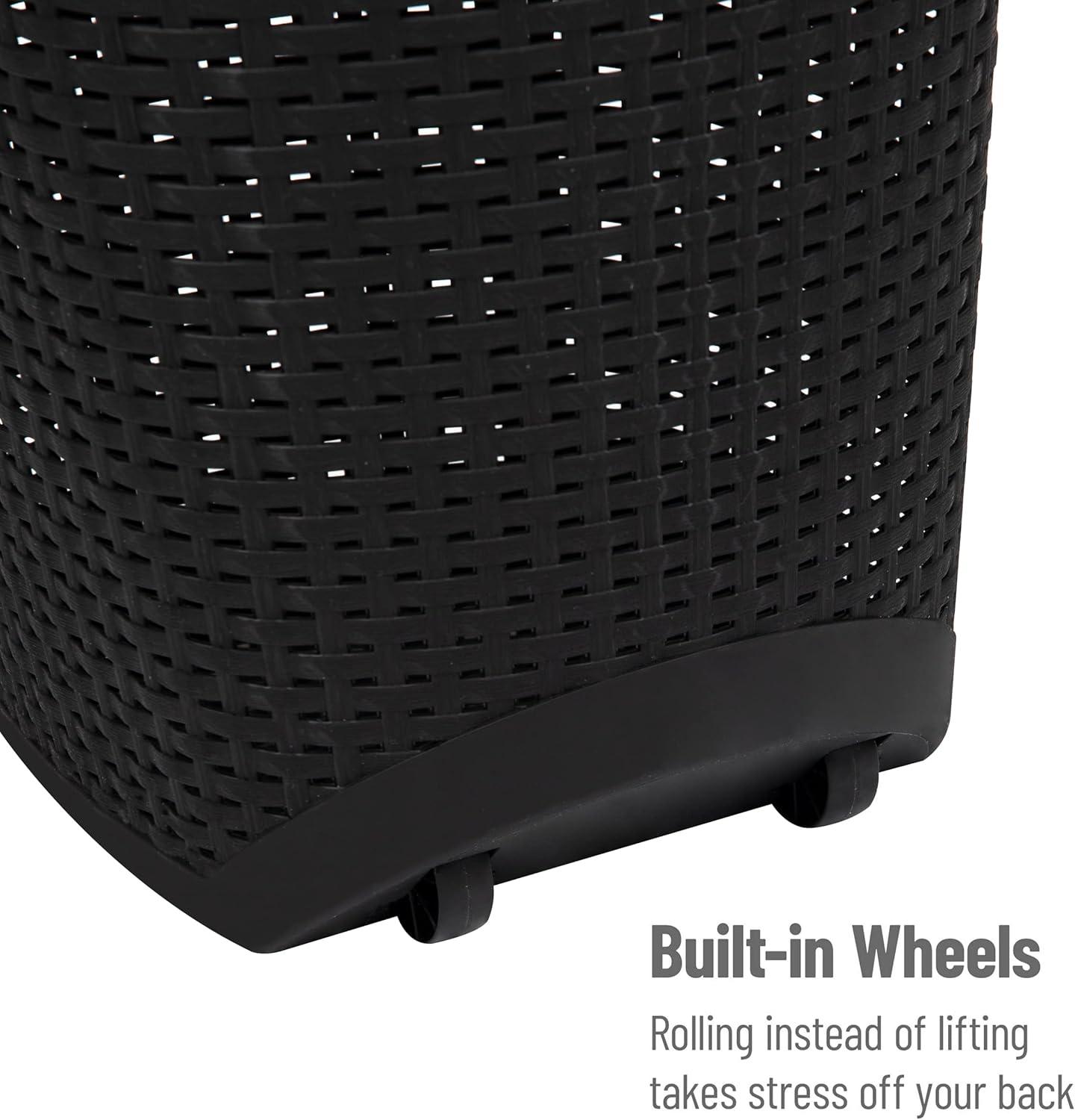 imageMind Reader 60L Rolling Laundry Hamper Clothes Basket Wheels Wicker Design Plastic 195L x 1475W x 35H Black