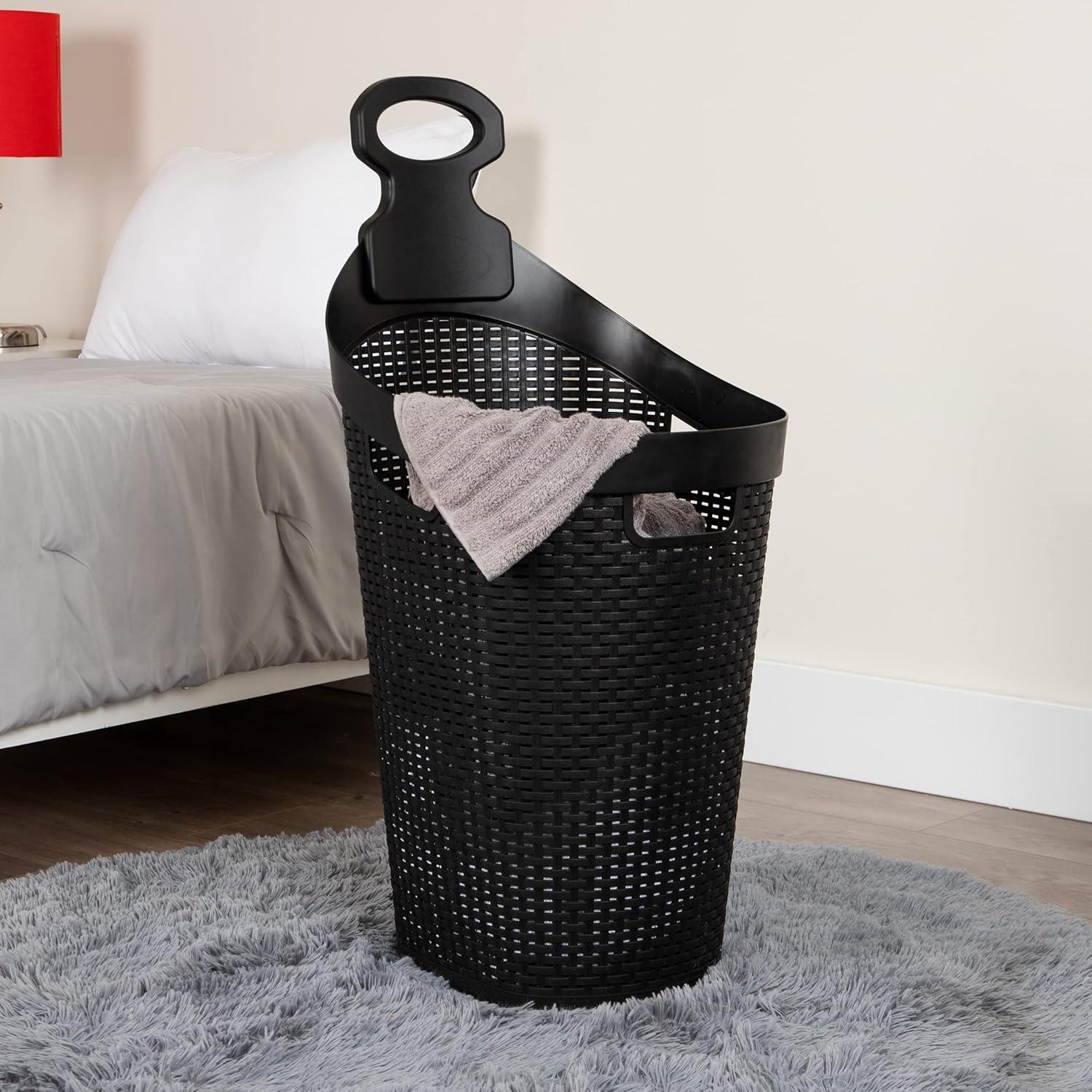 imageMind Reader 60L Rolling Laundry Hamper Clothes Basket Wheels Wicker Design Plastic 195L x 1475W x 35H Black
