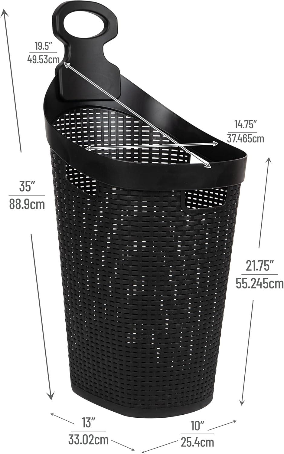 imageMind Reader 60L Rolling Laundry Hamper Clothes Basket Wheels Wicker Design Plastic 195L x 1475W x 35H Black