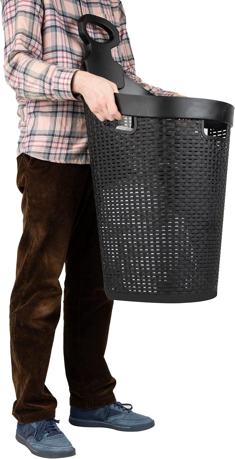 imageMind Reader 60L Rolling Laundry Hamper Clothes Basket Wheels Wicker Design Plastic 195L x 1475W x 35H Black