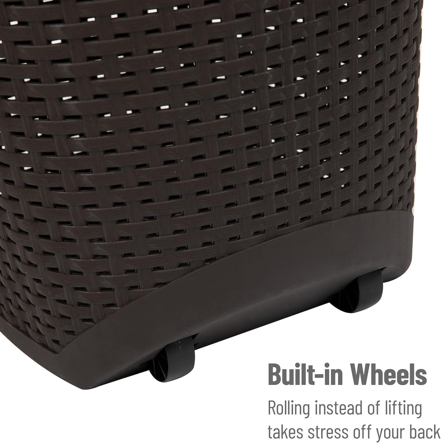 imageMind Reader 60L Rolling Laundry Hamper Clothes Basket Wheels Wicker Design Plastic 195L x 1475W x 35H Brown