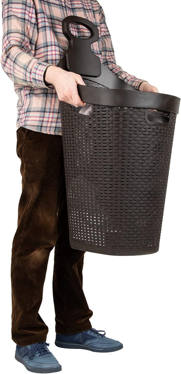 imageMind Reader 60L Rolling Laundry Hamper Clothes Basket Wheels Wicker Design Plastic 195L x 1475W x 35H Brown