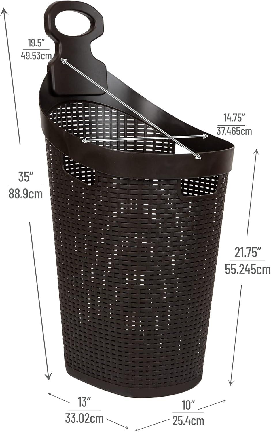 imageMind Reader 60L Rolling Laundry Hamper Clothes Basket Wheels Wicker Design Plastic 195L x 1475W x 35H Brown