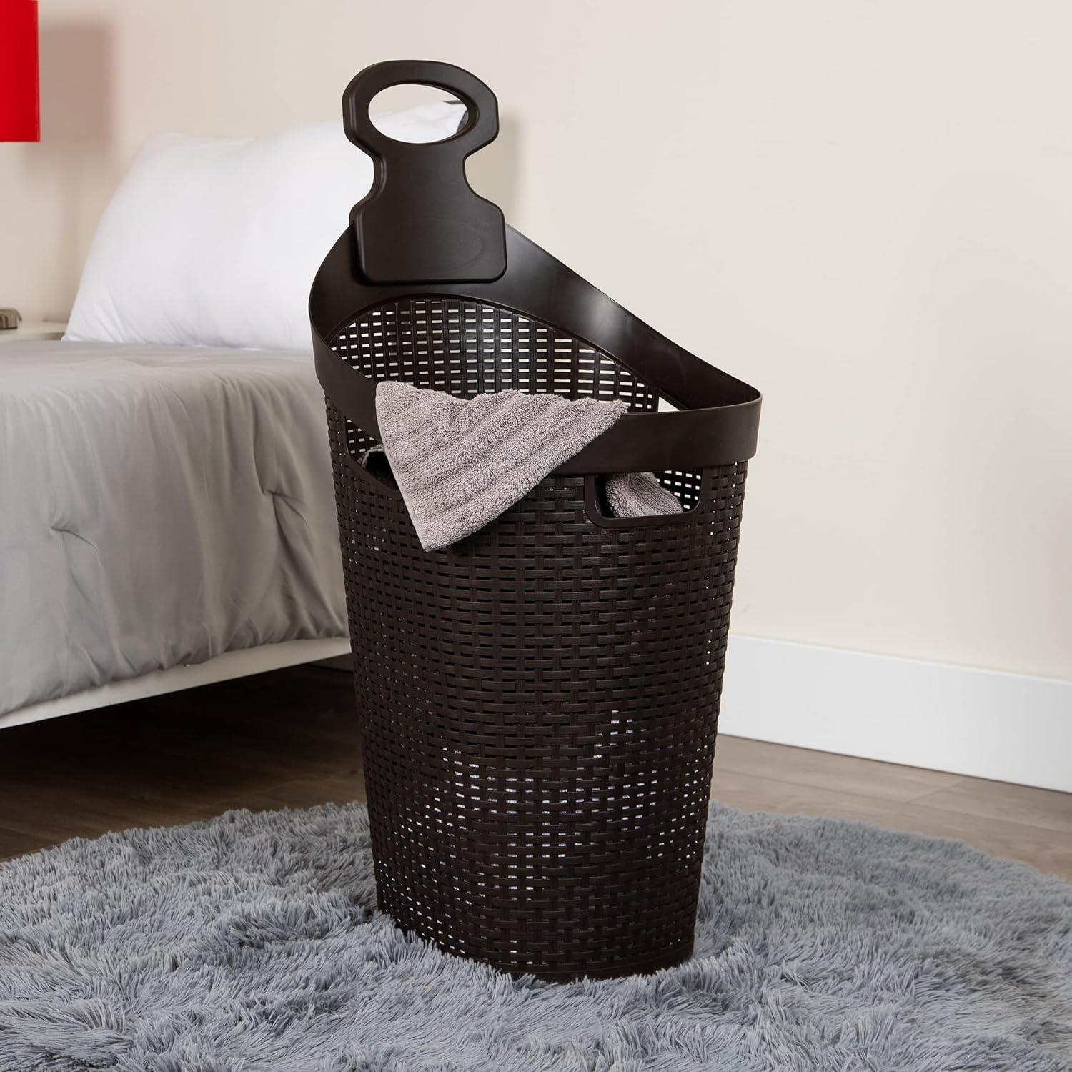 imageMind Reader 60L Rolling Laundry Hamper Clothes Basket Wheels Wicker Design Plastic 195L x 1475W x 35H Brown