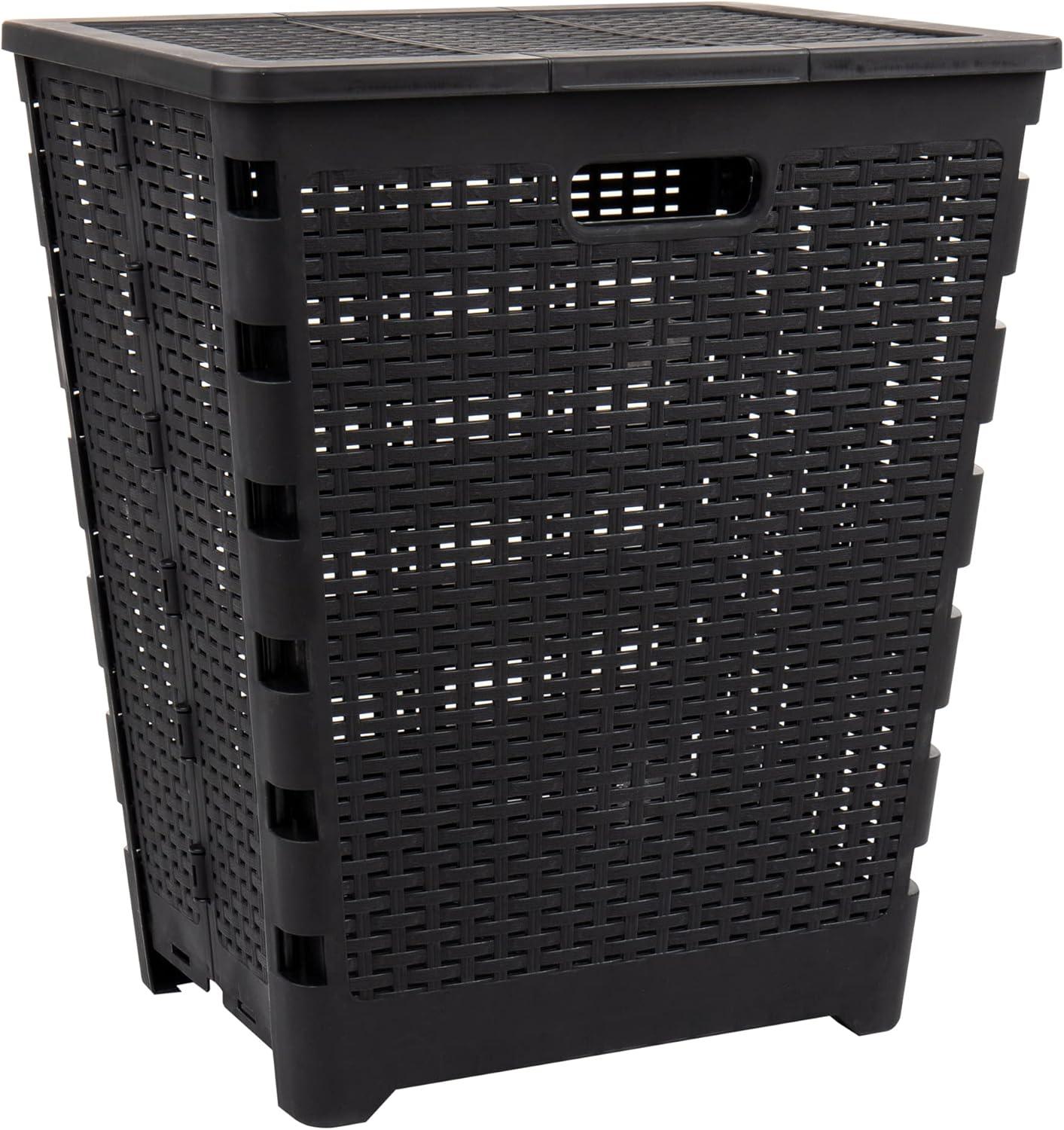 imageMind Reader 61L Foldable Laundry Hamper Clothes Basket Lid Wicker Design Plastic 18L x 145W x 2125H BlackBlack