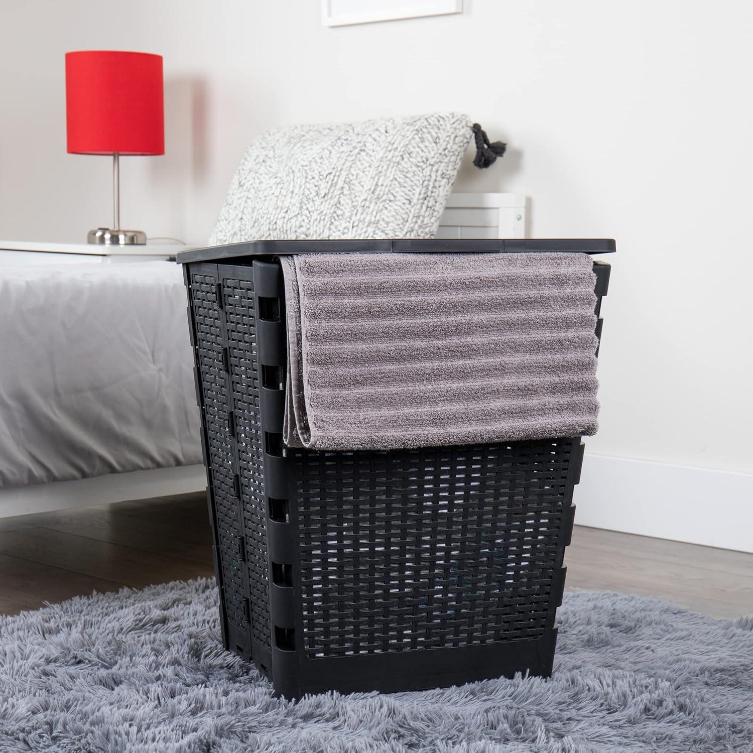 imageMind Reader 61L Foldable Laundry Hamper Clothes Basket Lid Wicker Design Plastic 18L x 145W x 2125H BlackBlack