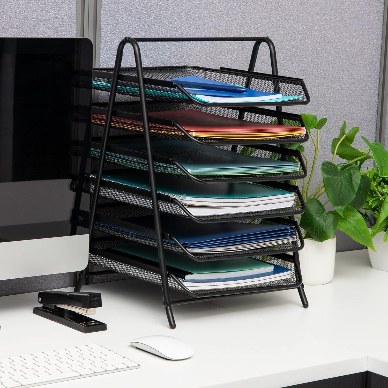 imageMind Reader 6Tier Paper Tray Desktop Organizer File Storage Office Metal Mesh 1175 L x 1375 W x 18 H Black6 Tier