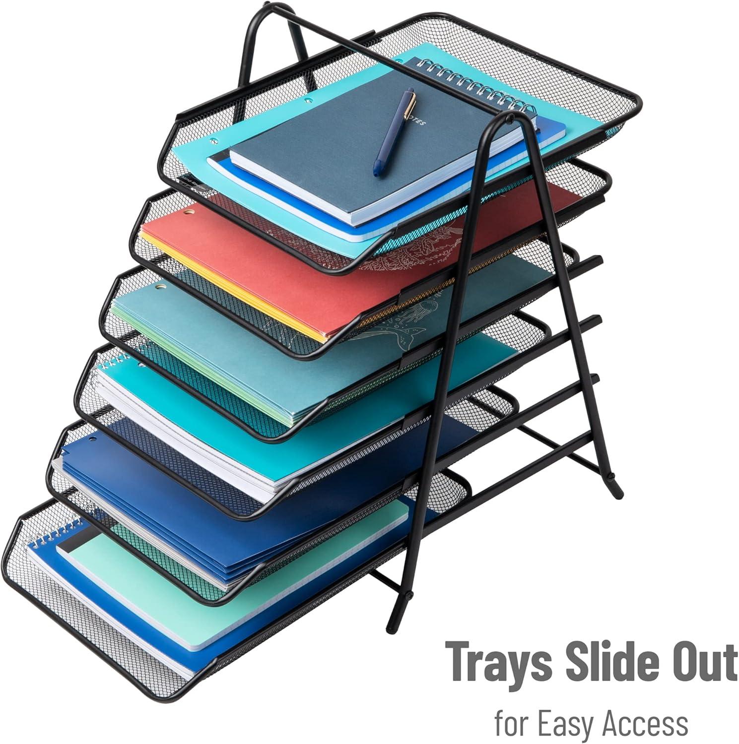 imageMind Reader 6Tier Paper Tray Desktop Organizer File Storage Office Metal Mesh 1175 L x 1375 W x 18 H Black6 Tier
