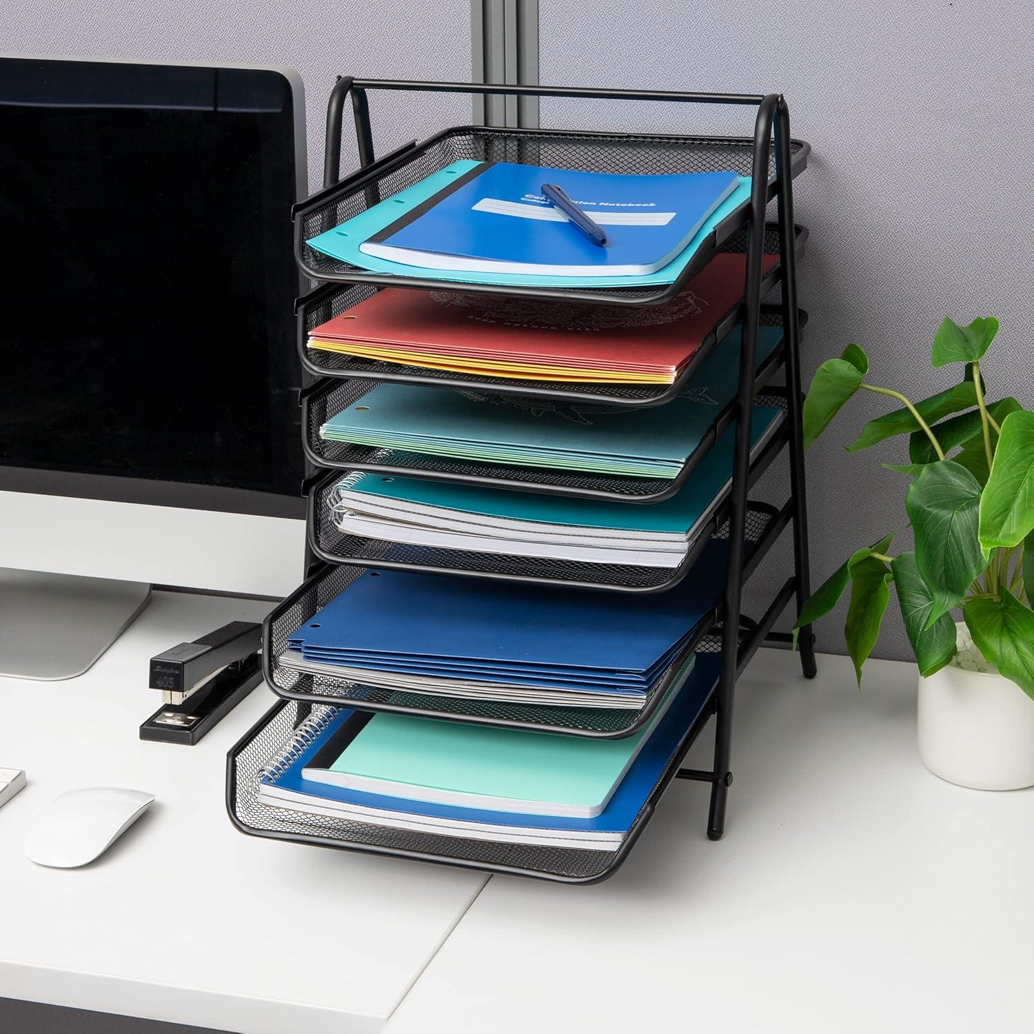 imageMind Reader 6Tier Paper Tray Desktop Organizer File Storage Office Metal Mesh 1175 L x 1375 W x 18 H Black6 Tier