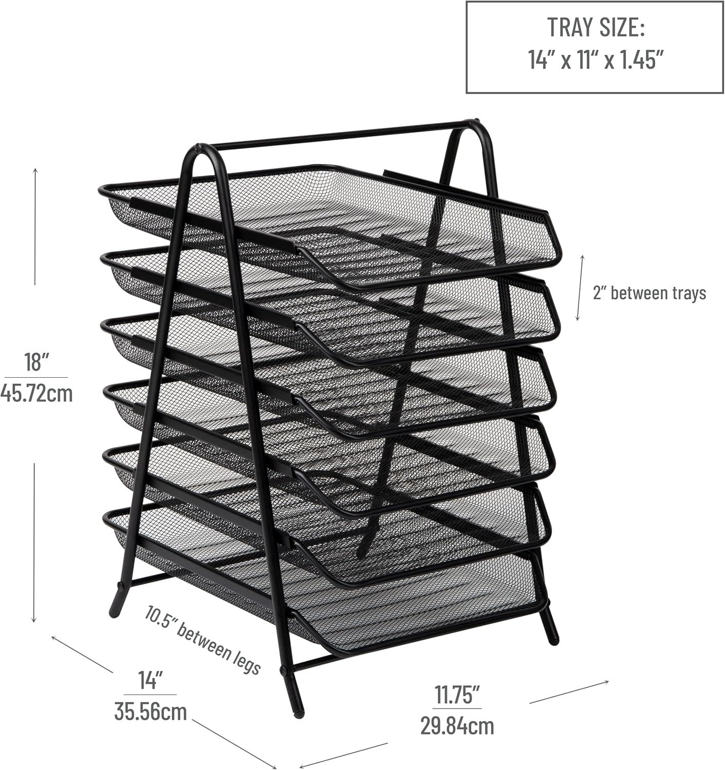 imageMind Reader 6Tier Paper Tray Desktop Organizer File Storage Office Metal Mesh 1175 L x 1375 W x 18 H Black6 Tier