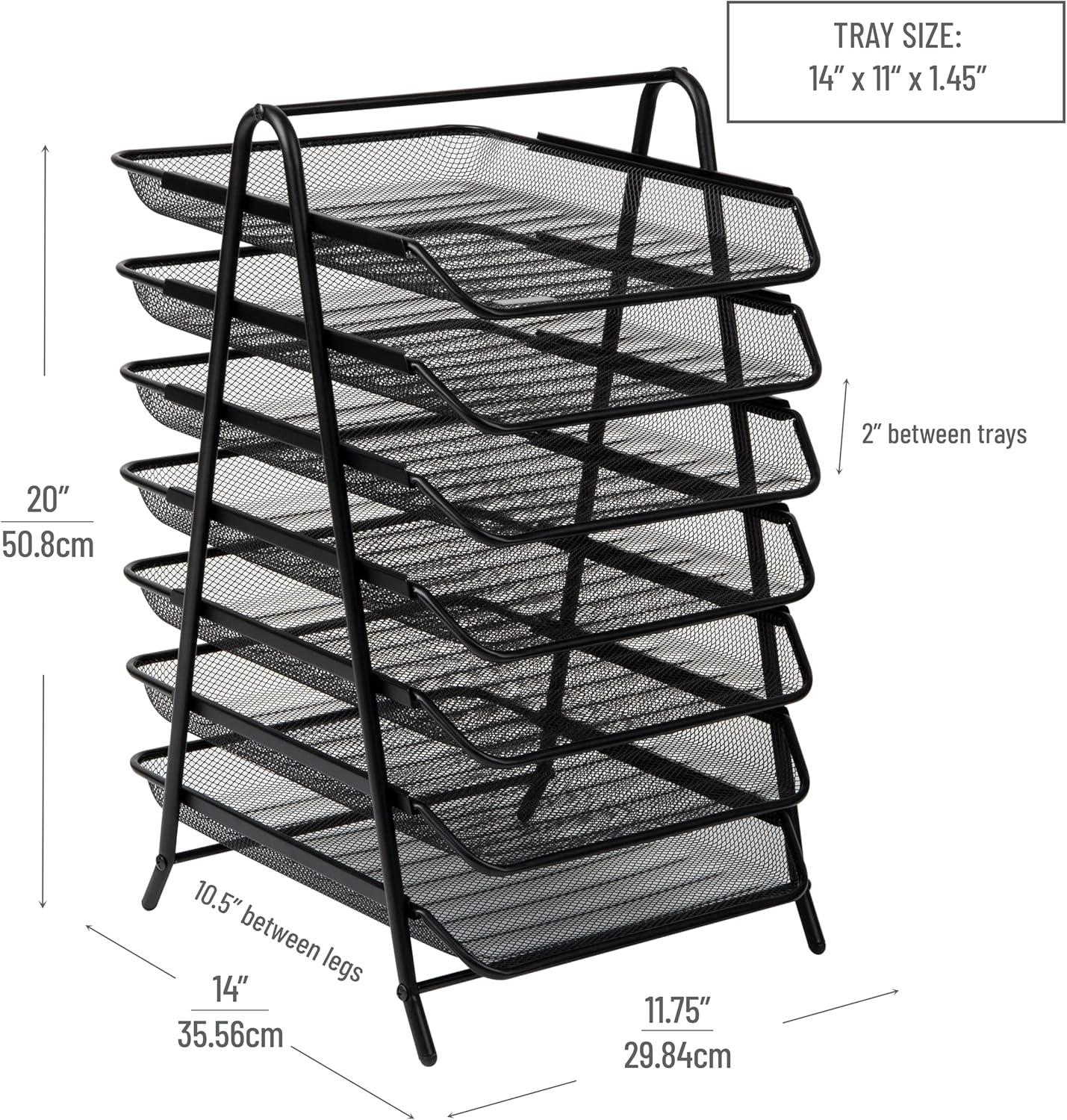 imageMind Reader 6Tier Paper Tray Desktop Organizer File Storage Office Metal Mesh 1175 L x 1375 W x 18 H Black7 Tier
