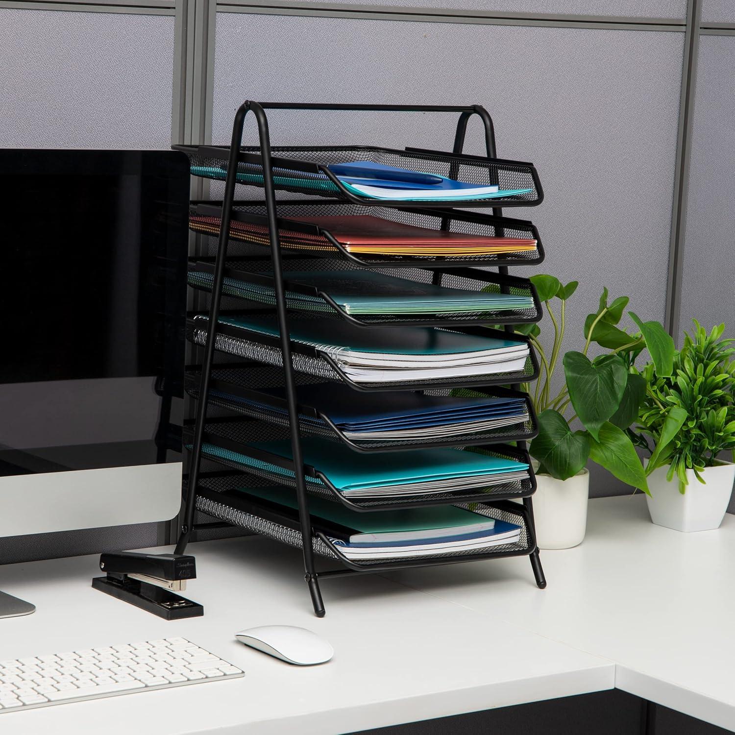 imageMind Reader 6Tier Paper Tray Desktop Organizer File Storage Office Metal Mesh 1175 L x 1375 W x 18 H Black7 Tier