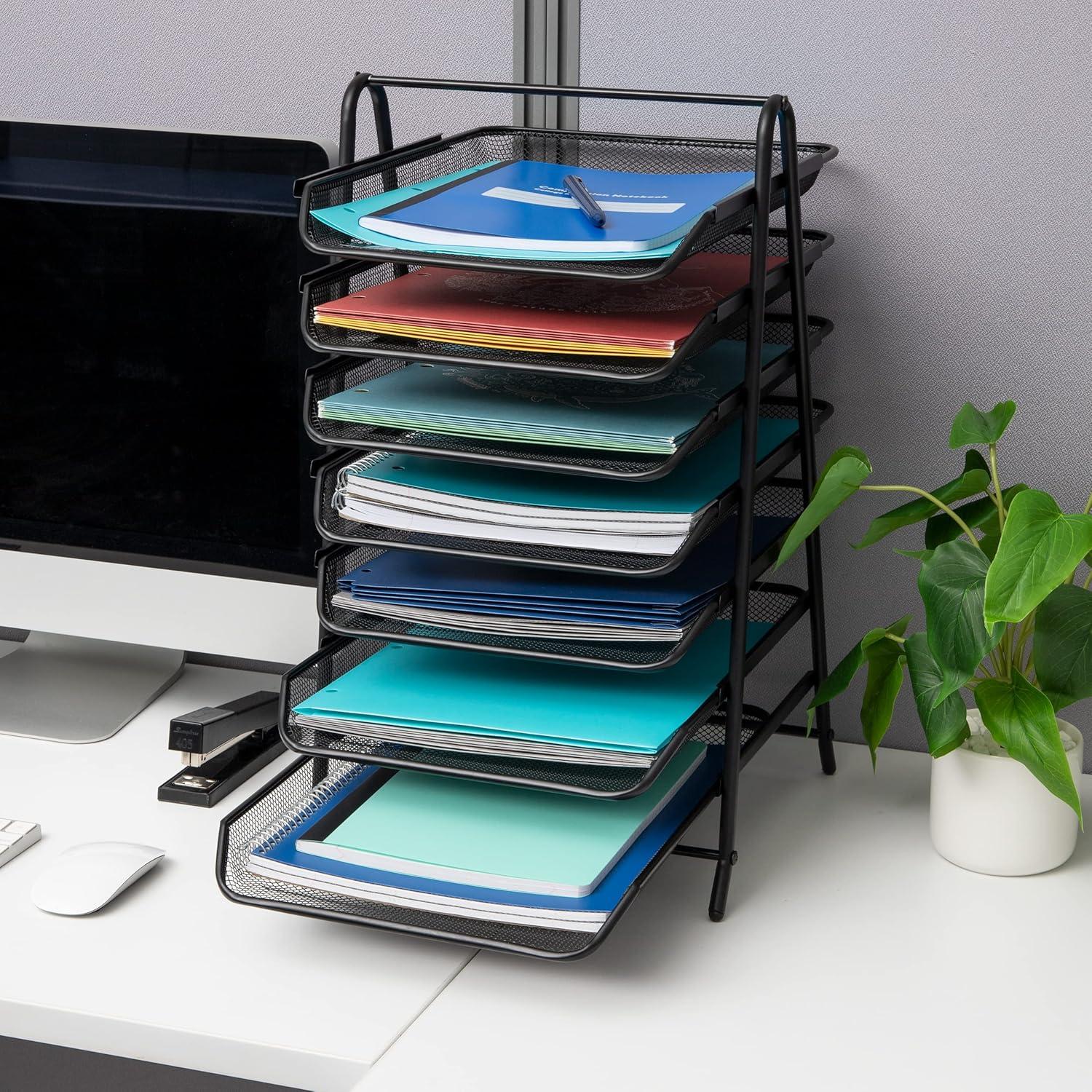 imageMind Reader 6Tier Paper Tray Desktop Organizer File Storage Office Metal Mesh 1175 L x 1375 W x 18 H Black7 Tier